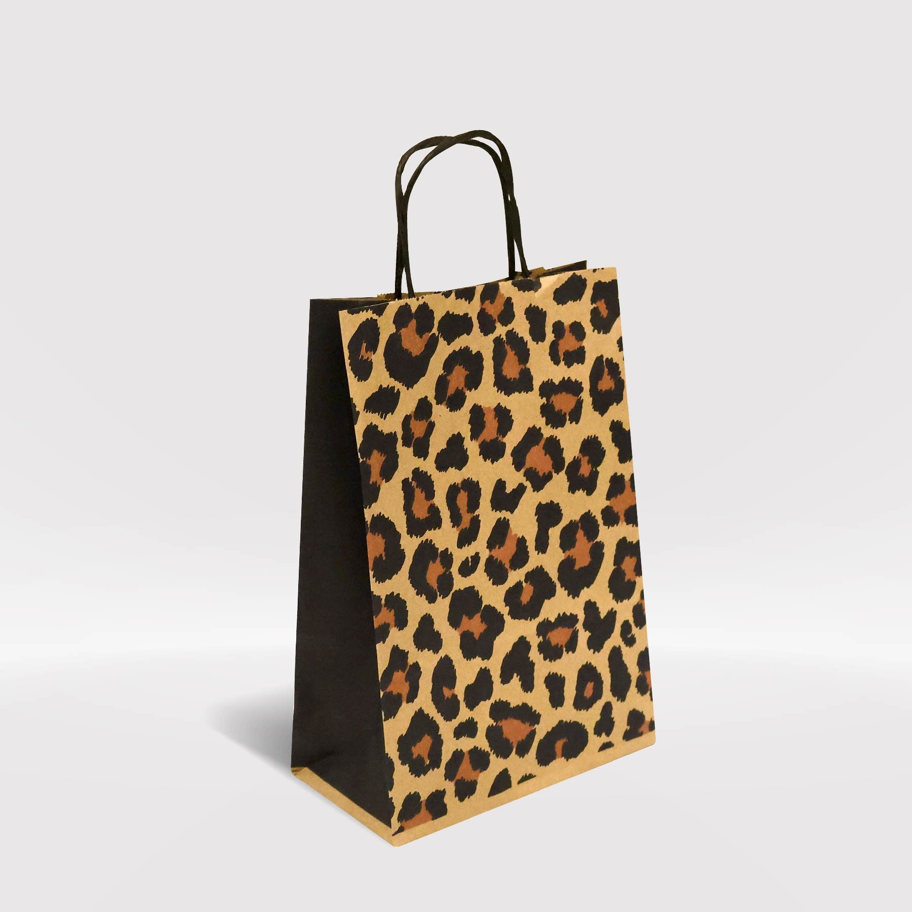 Leopar Desen Kraft Kağıt Çanta-18x8x25-(25 Adet)