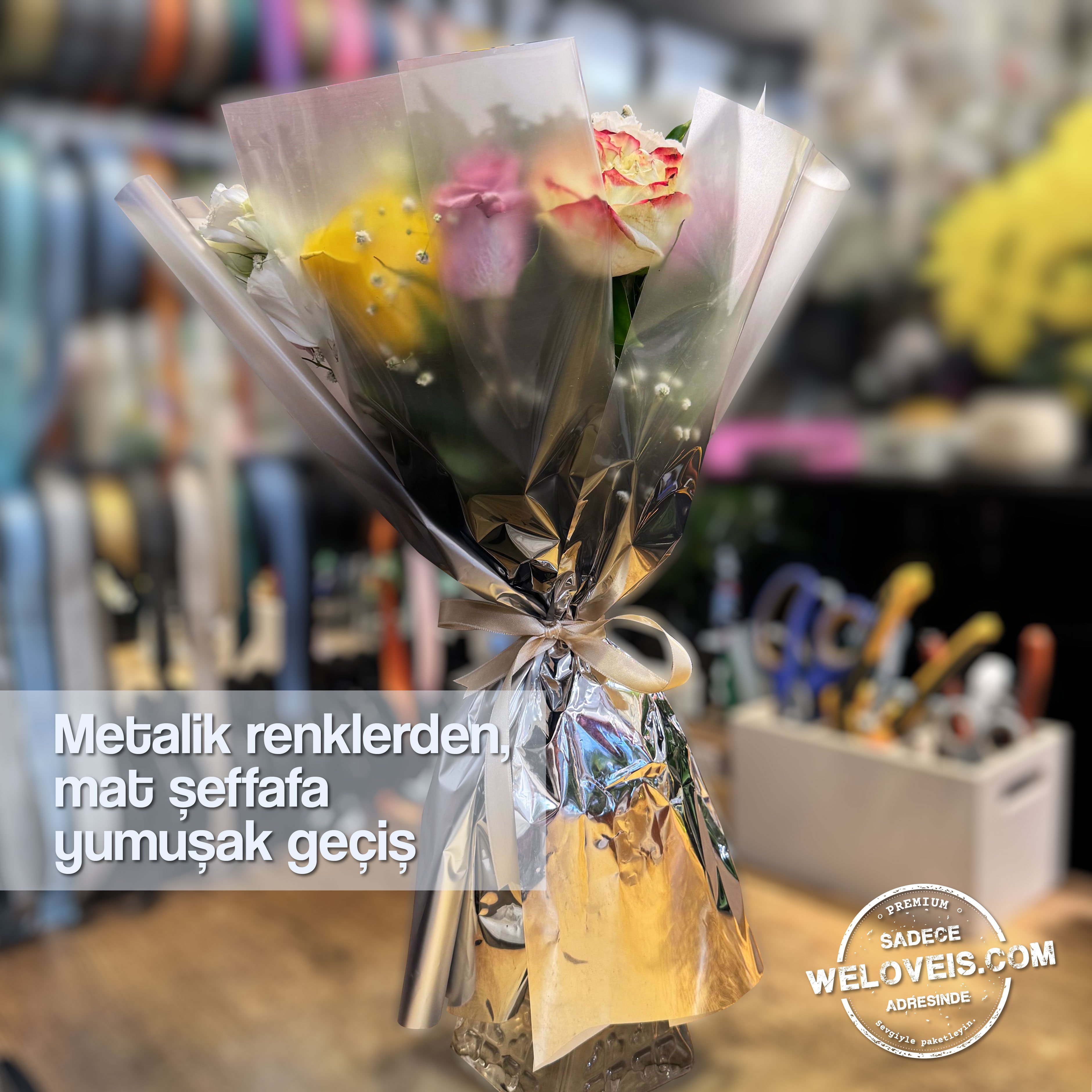 Metalik Degrade Mat Şeffaf Çiçek Buket Kağıdı-60x60cm-20 Sayfa