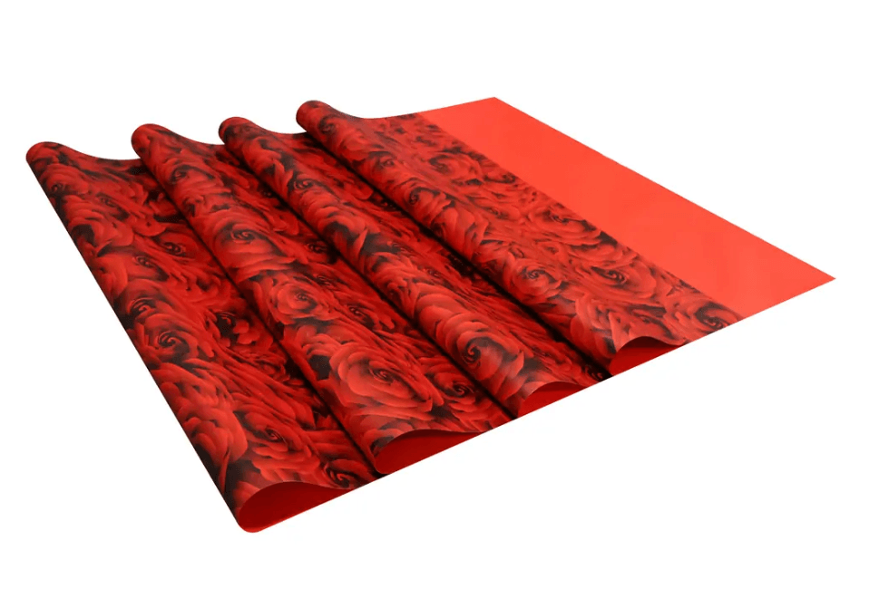 Kırmızı Gül Tasarımlı Çiçek Buket Kağıdı-Sedef-55x55cm-(1 Paket - 20 Sayfa)