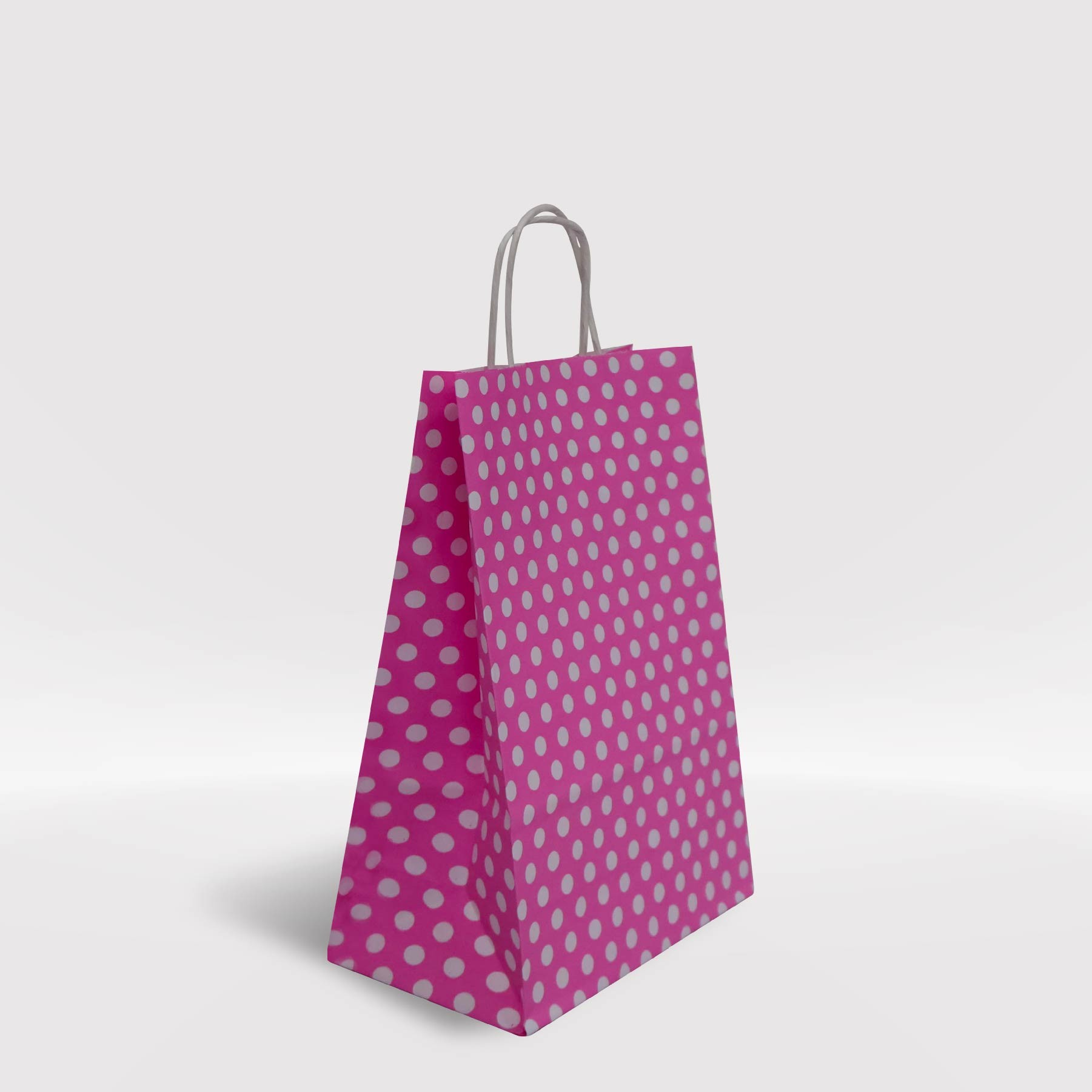 Pembe Puantiyeli Kraft Kağıt Çanta 18x8x25-(25Adet)