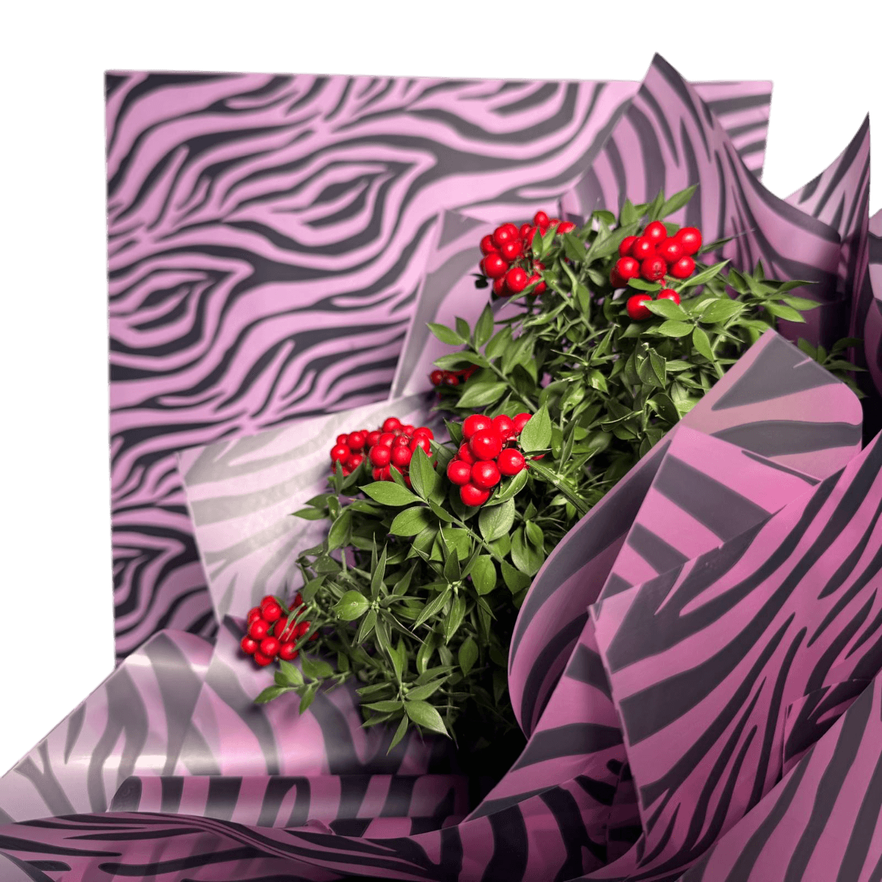 Zebra Desenli-Pembe Renk Çiçek Buket Kağıdı-Mat Opp 55x55cm-10Sayfa