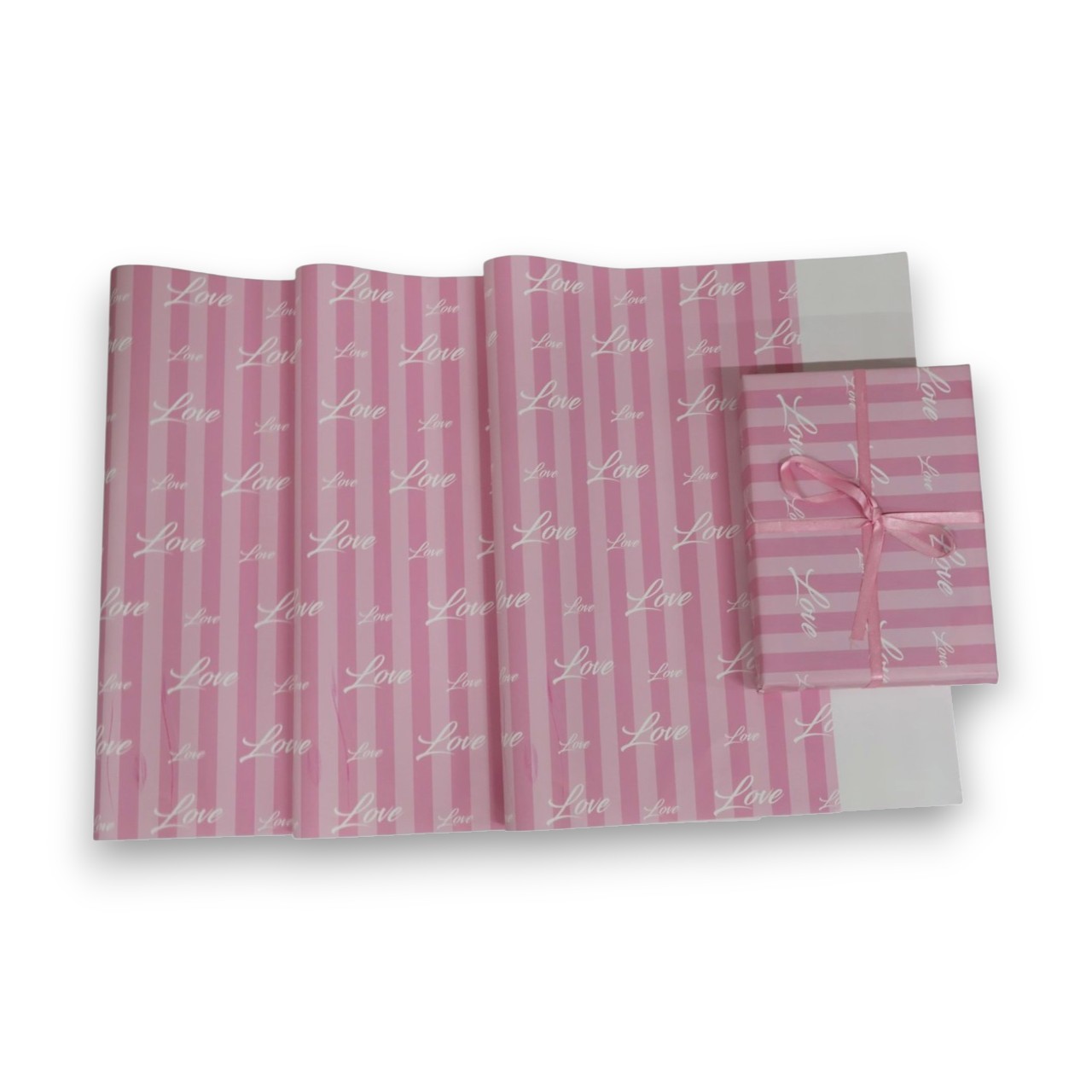 Love Yazılı Pembe Tasarımlı Hediye Paketleme Mazemesi-50x70cm-50Sayfa