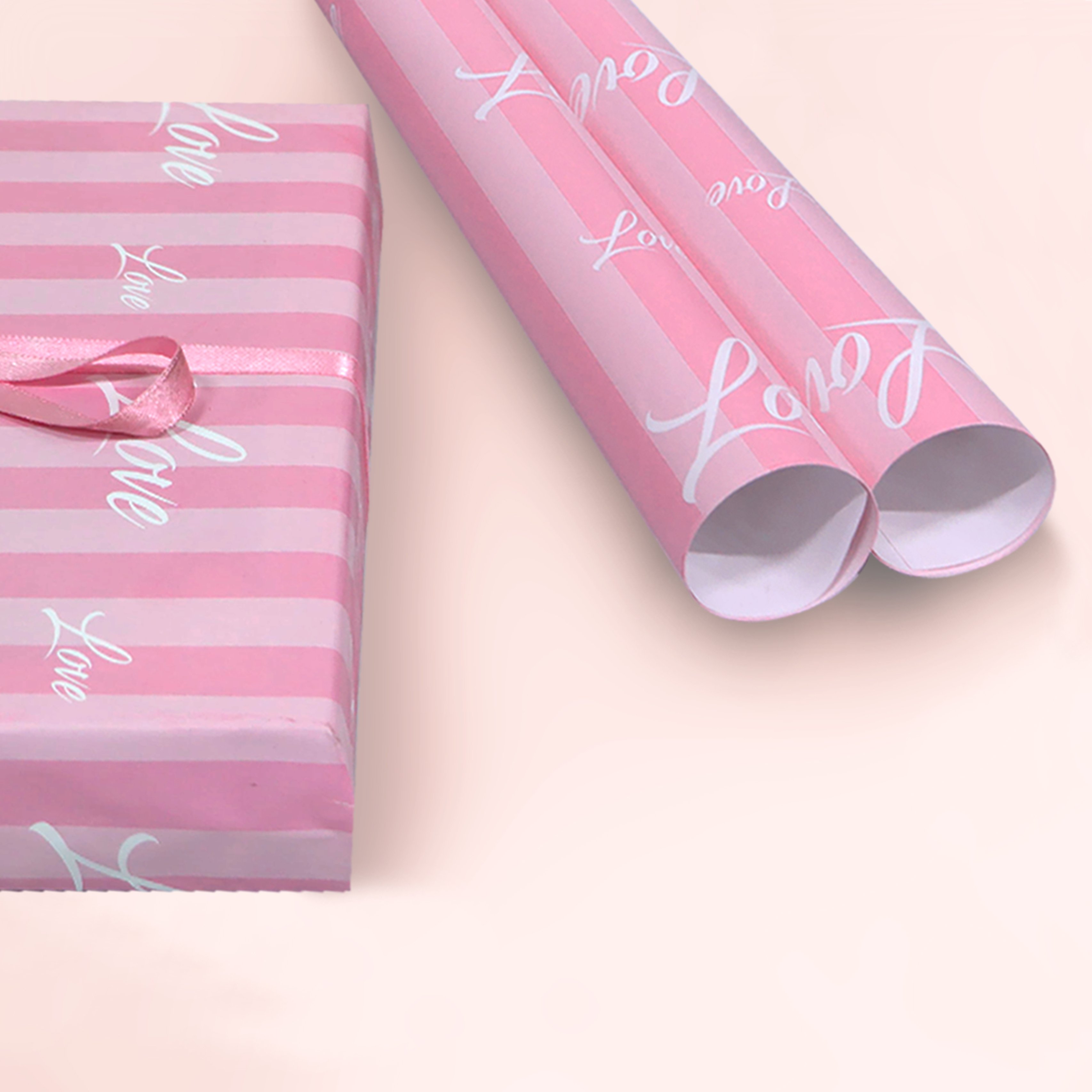 Love Yazılı Pembe Tasarımlı Hediye Paketleme Mazemesi-50x70cm-50Sayfa