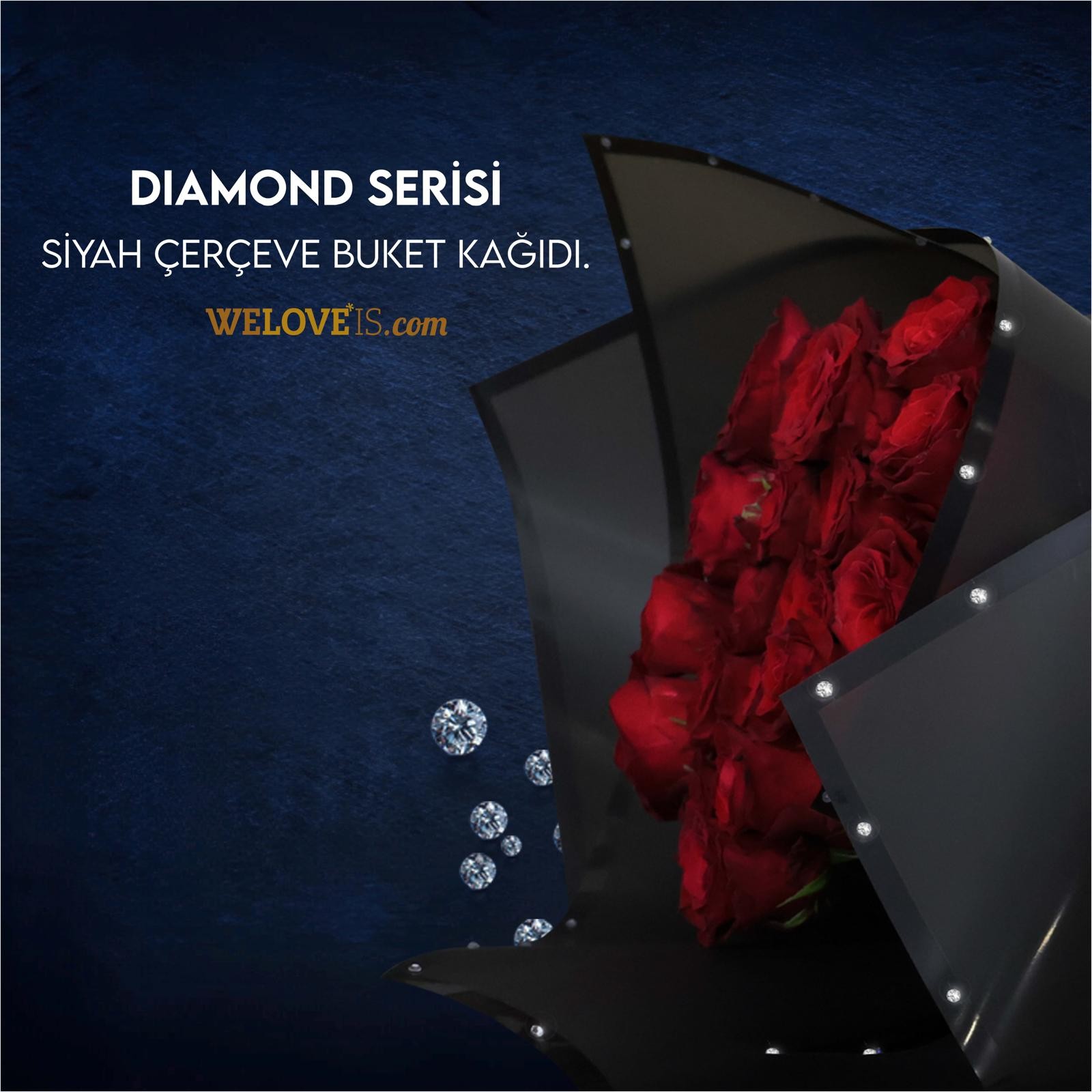 Diamond Serisi-Taşlı Kenar Çerçeveli Siyah Renk-Çiçek Buket Kağıdı