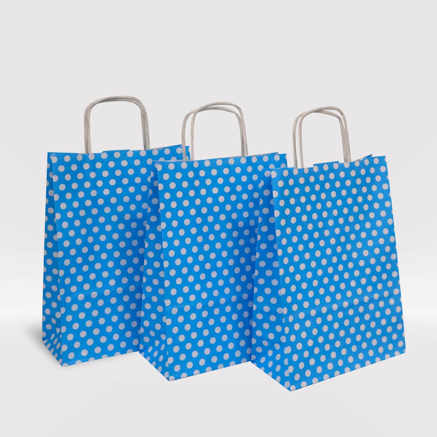Mavi Puantiyeli Kraft Kağıt Çanta 18x8x25-(25Adet)