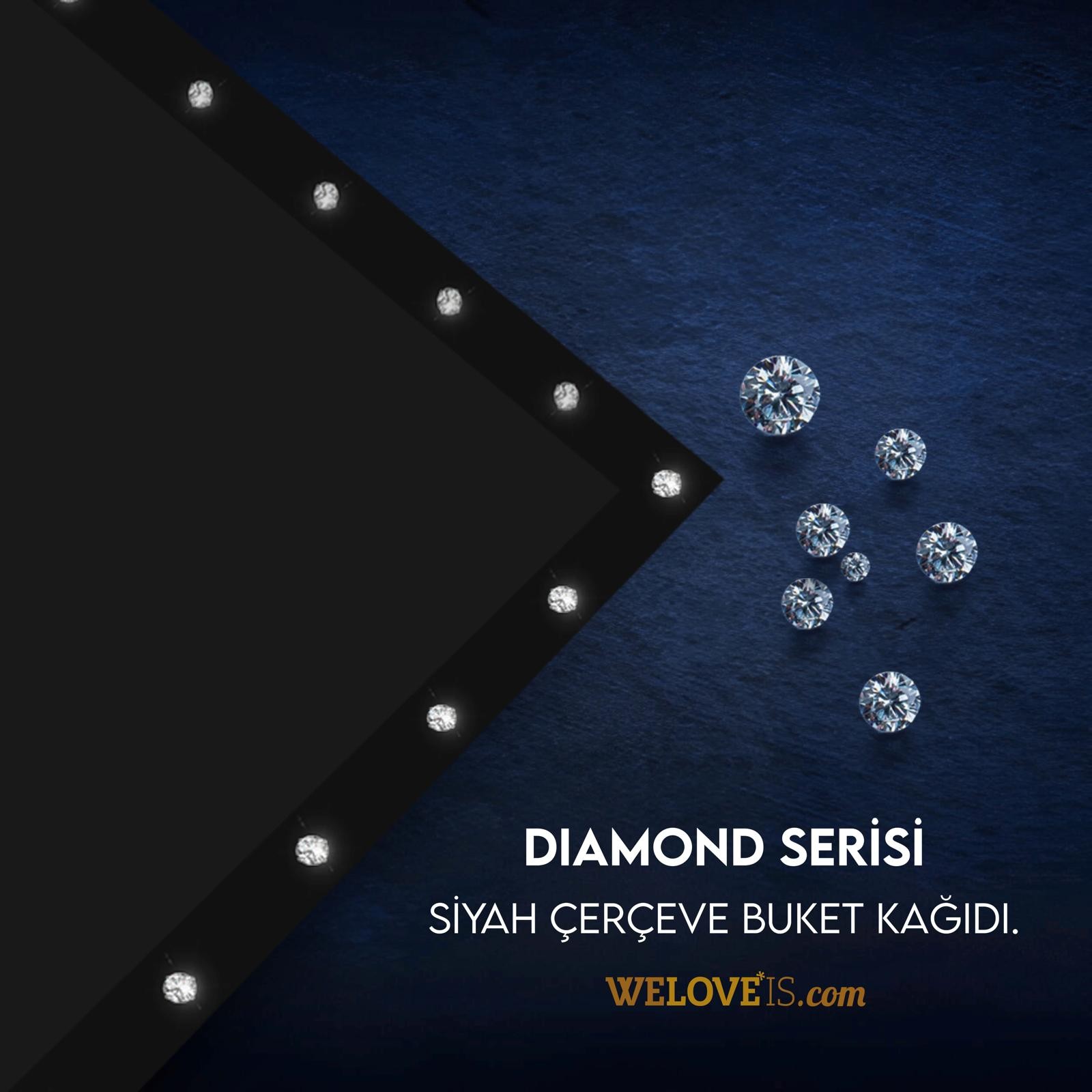 Diamond Serisi-Taşlı Kenar Çerçeveli Siyah Renk-Çiçek Buket Kağıdı