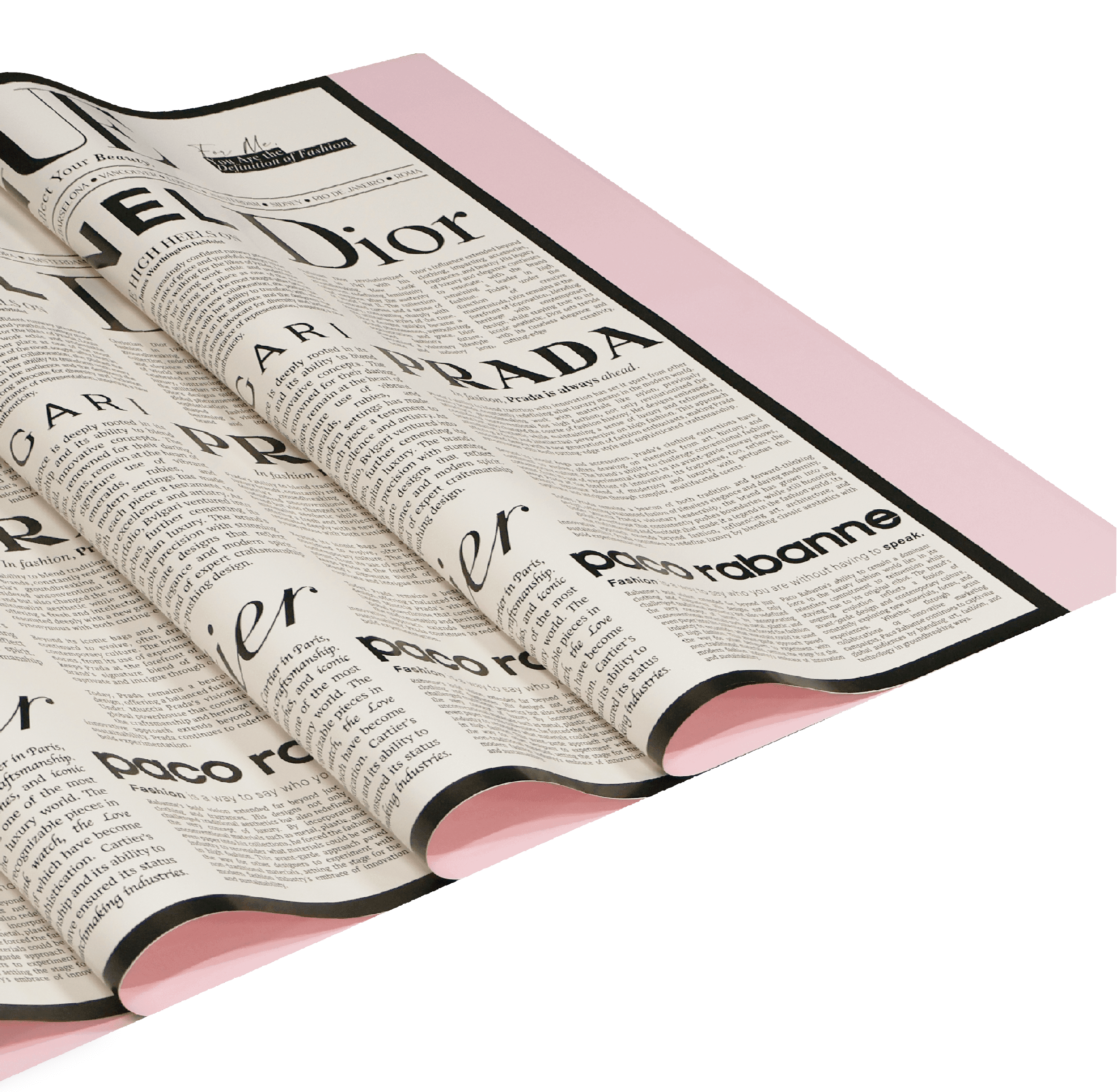 Dünya Markaları Vogue Gazete Tasarımlı Arka Plan Pembe RenkÇiçek Buket Kağıdı -Sedef-55x55cm-10Sayfa
