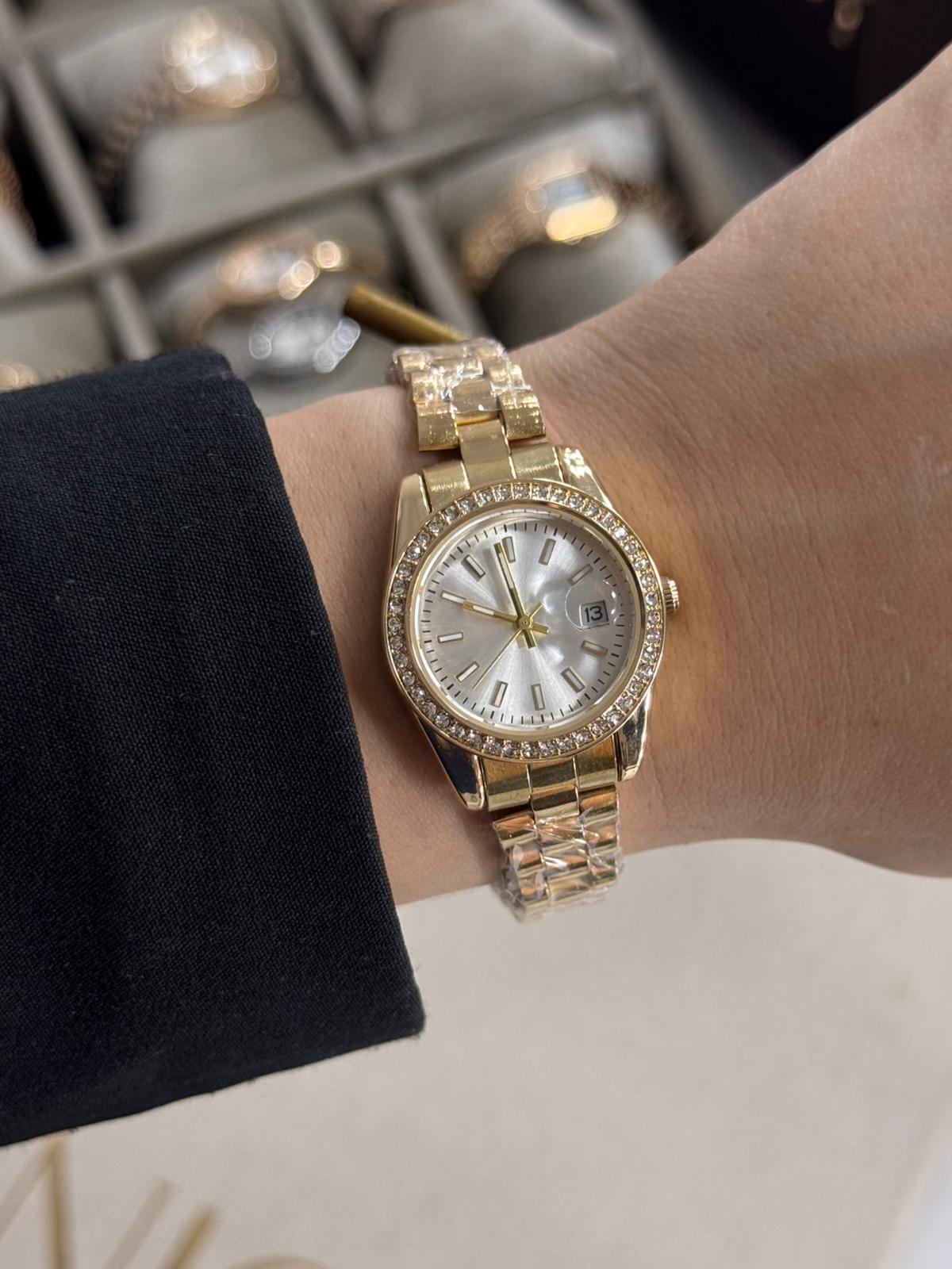 Roleta Lux Watch Gold Silver Stainless Steel Womens Watch