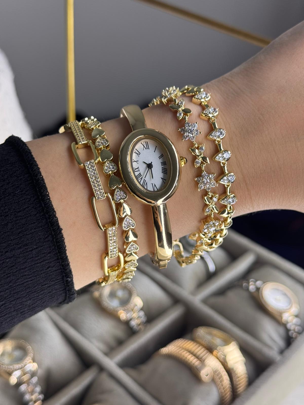 Gold Cuff Watch Stainless Steel Womens Watch