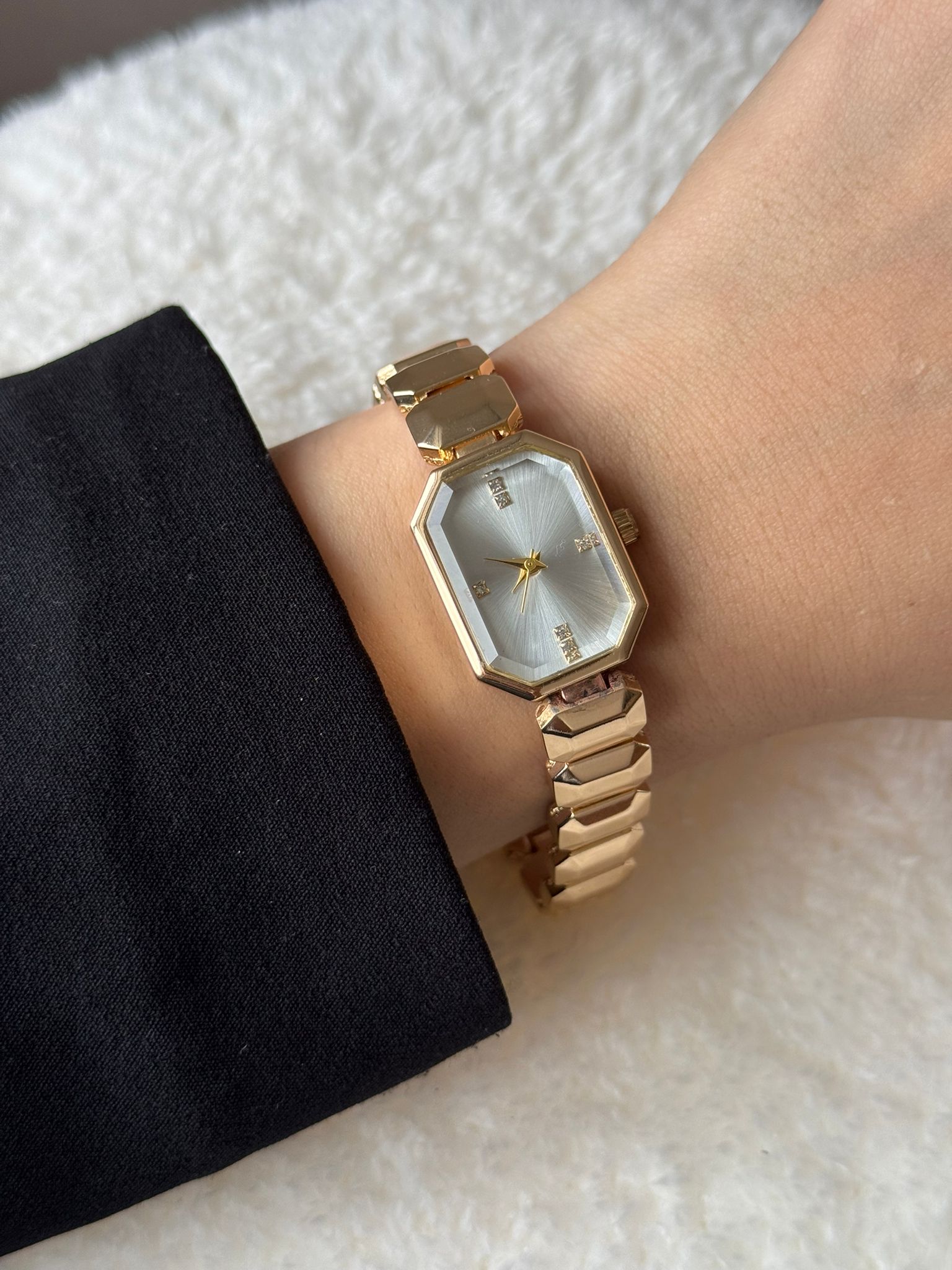 Gold Silver Dial Watch – Designer Case Stainless Steel Women’s Design