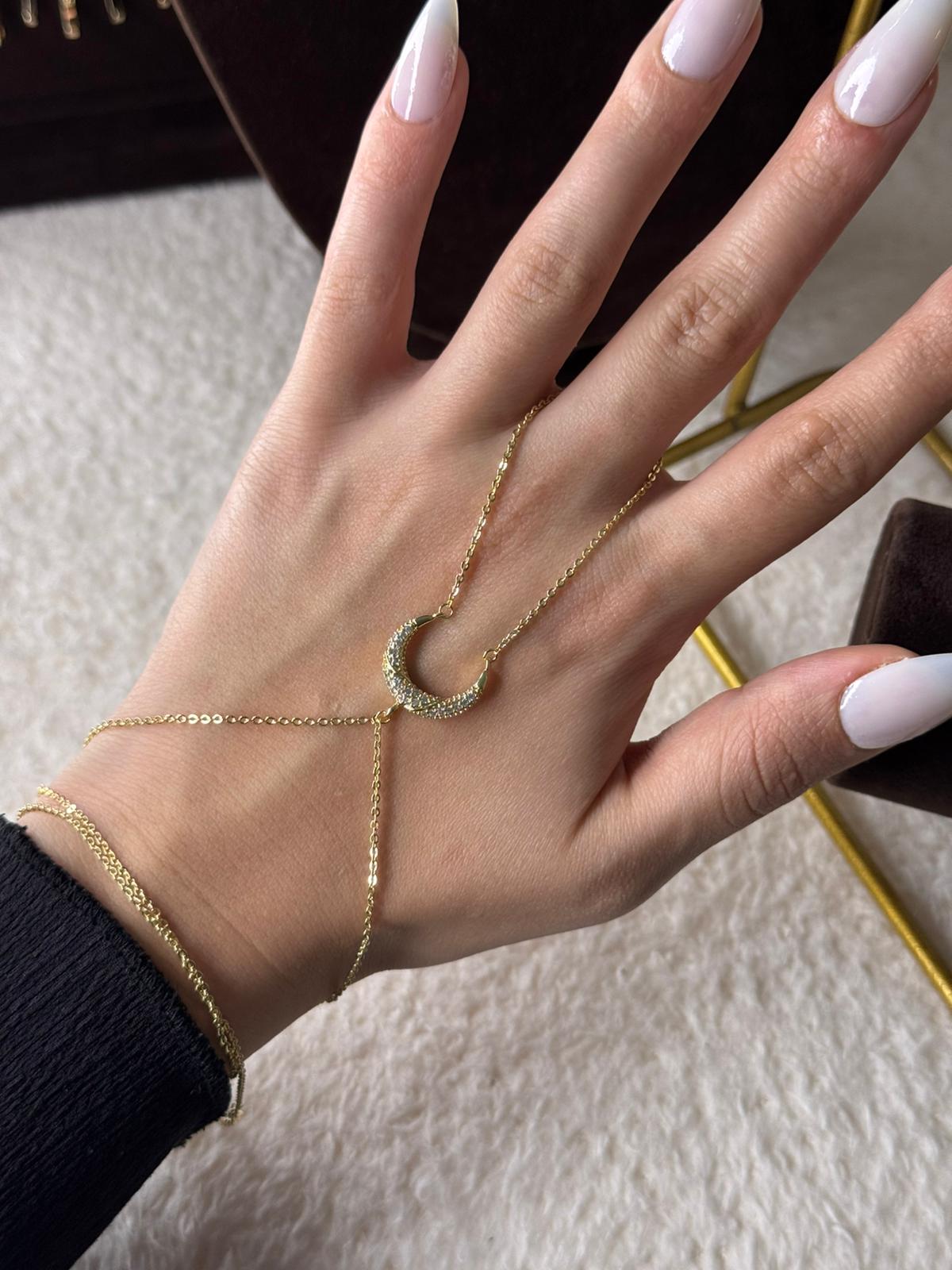 Crescent Gold Hand Chain