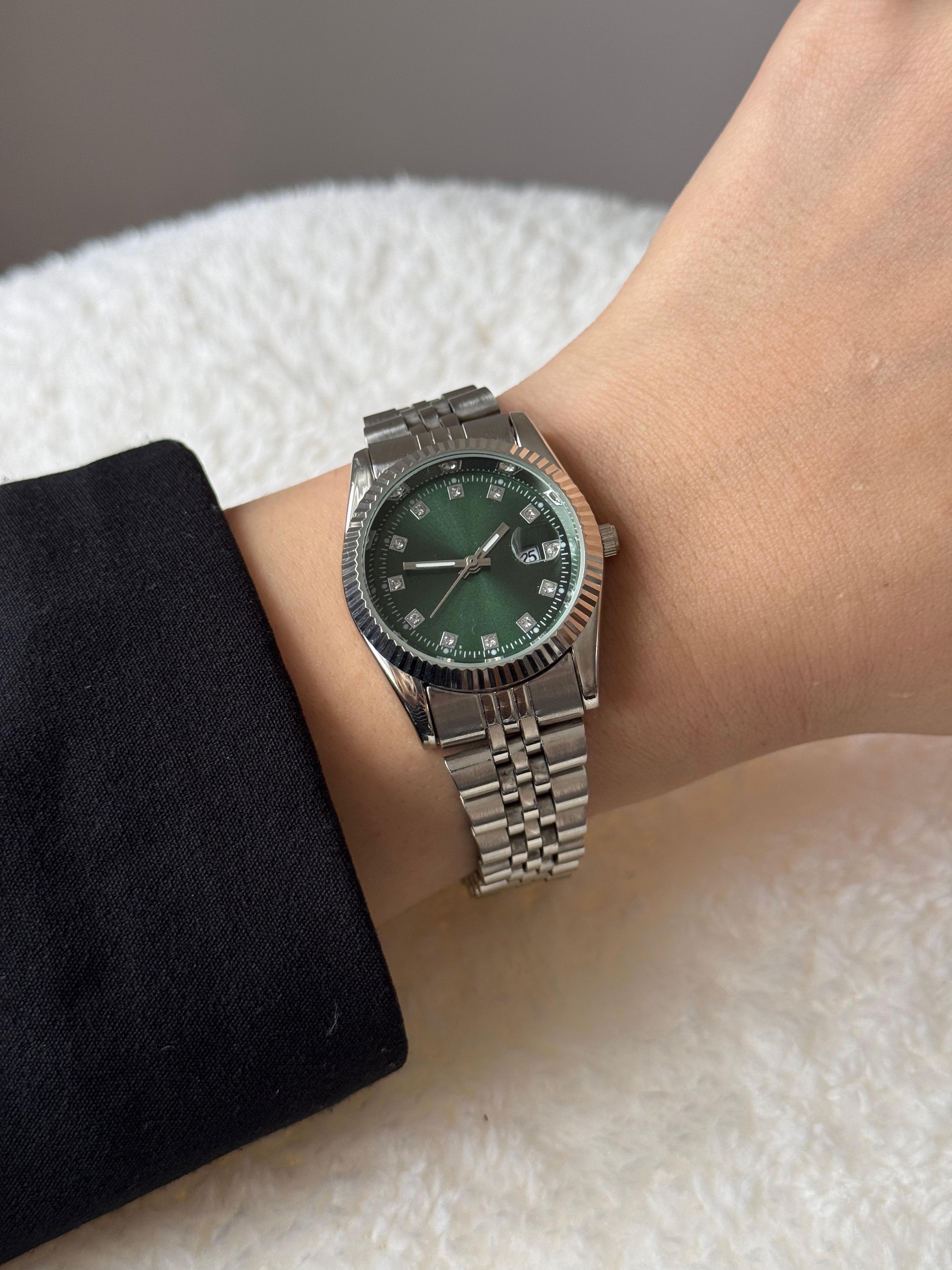 Silver Green Dial Watch