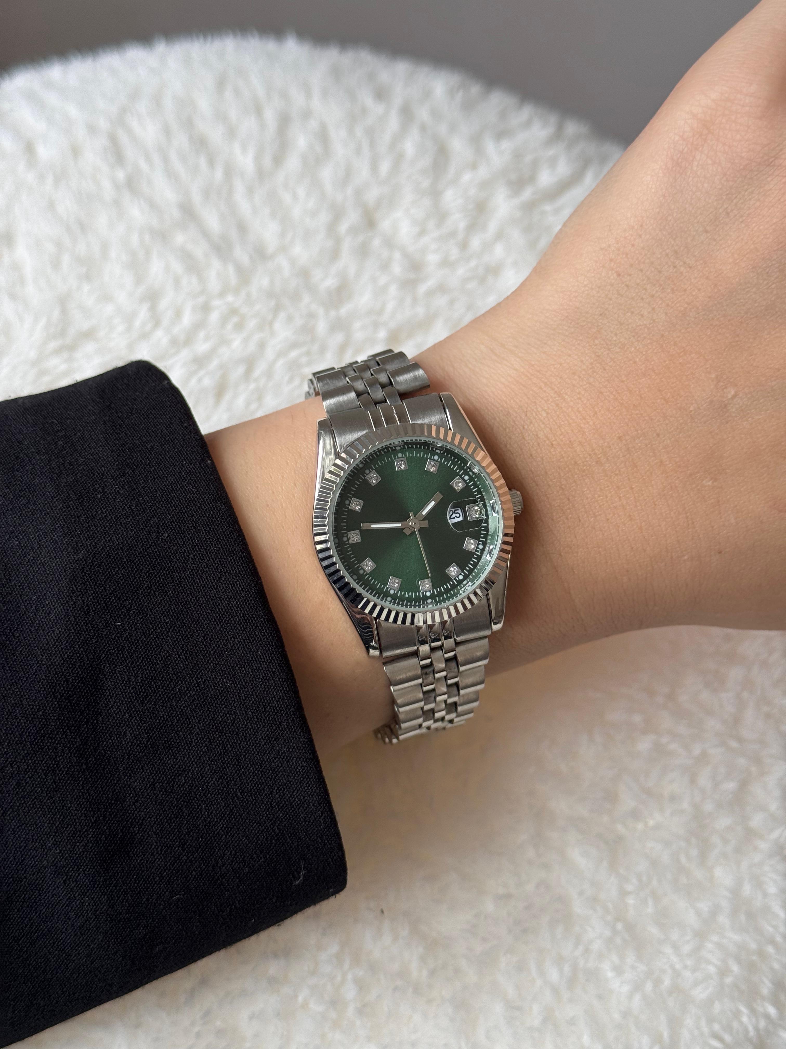 Silver Green Dial Watch