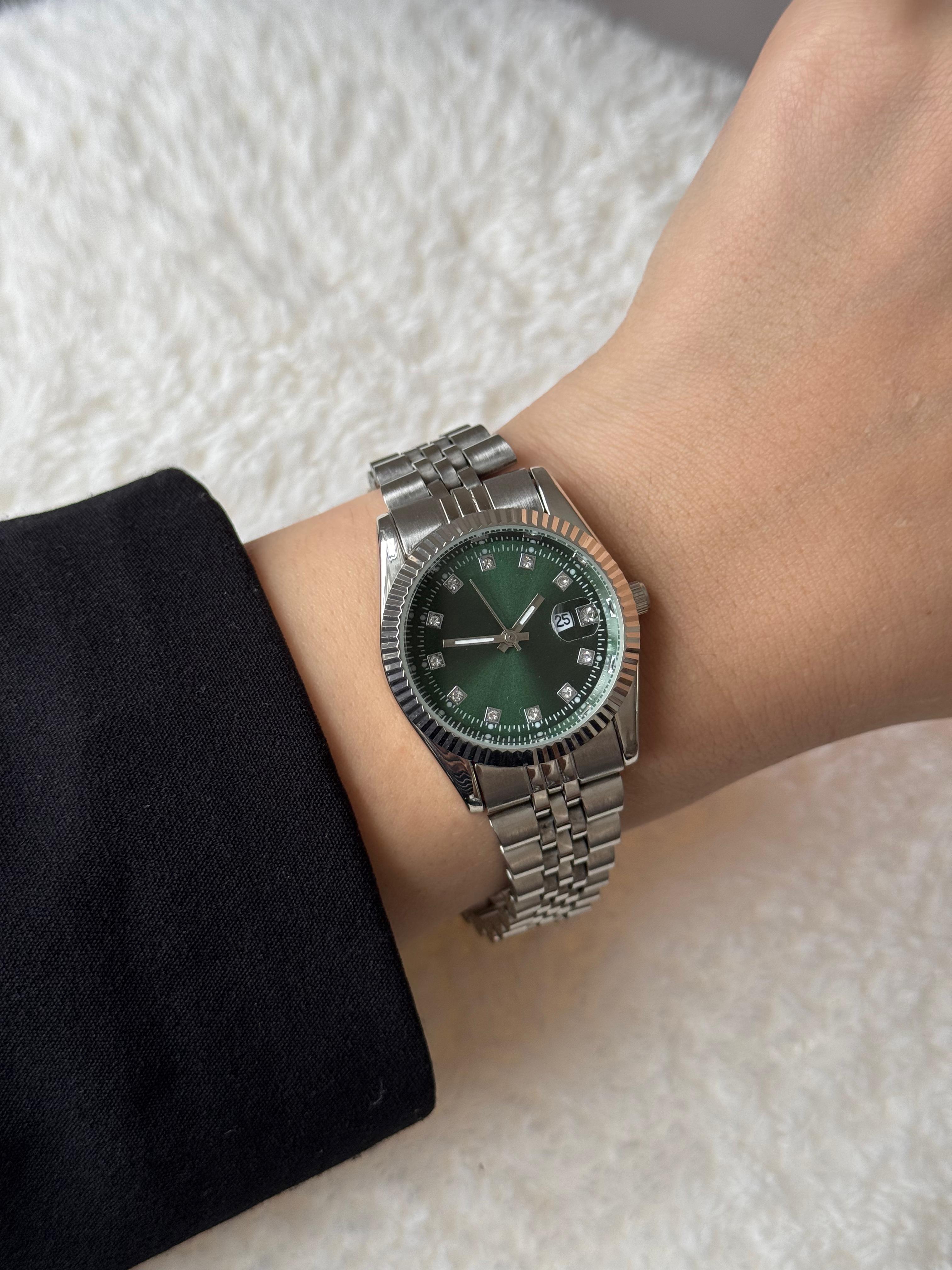 Silver Green Dial Watch