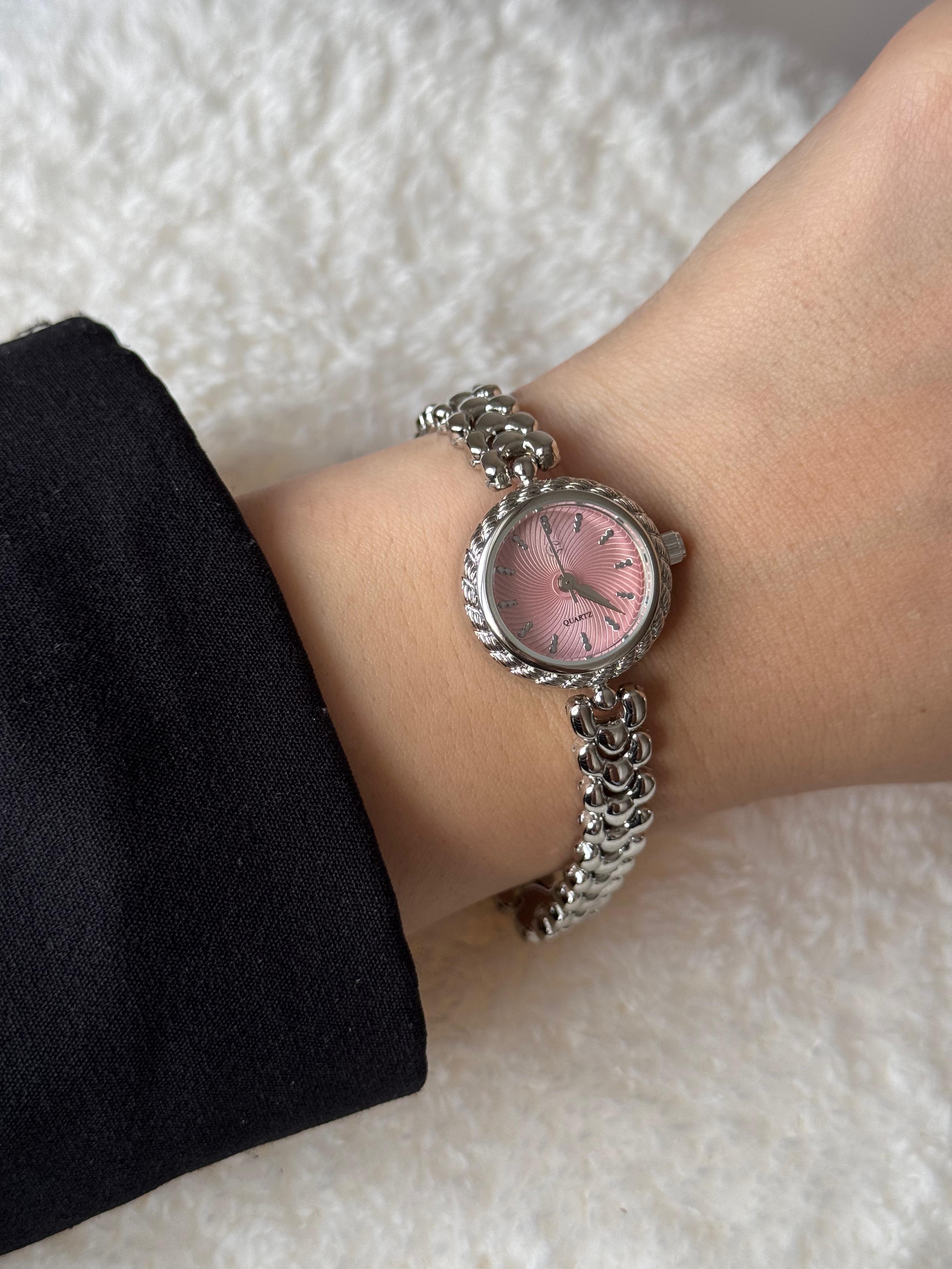 Silver Design Pink Dial Watch