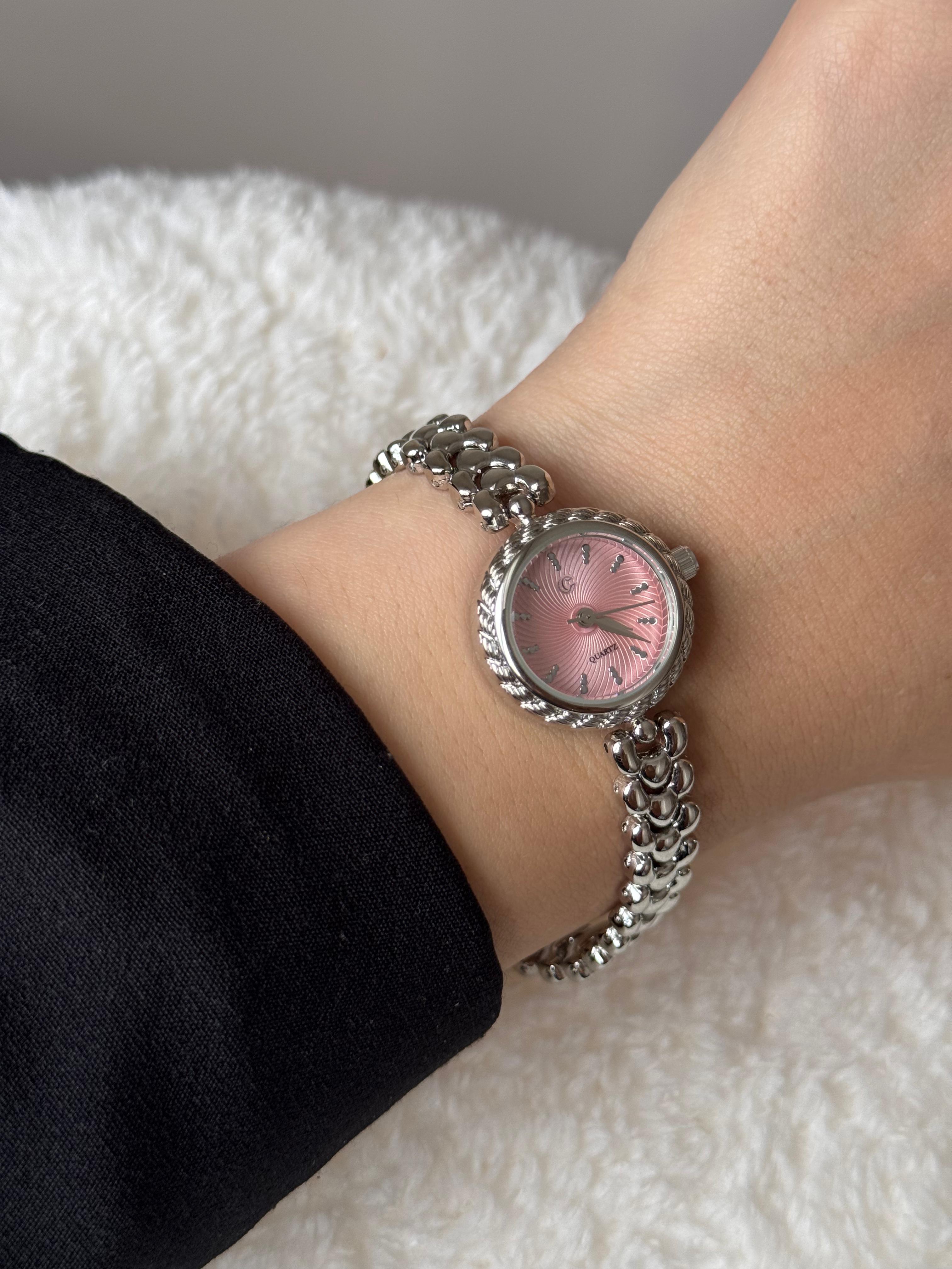 Silver Design Pink Dial Watch