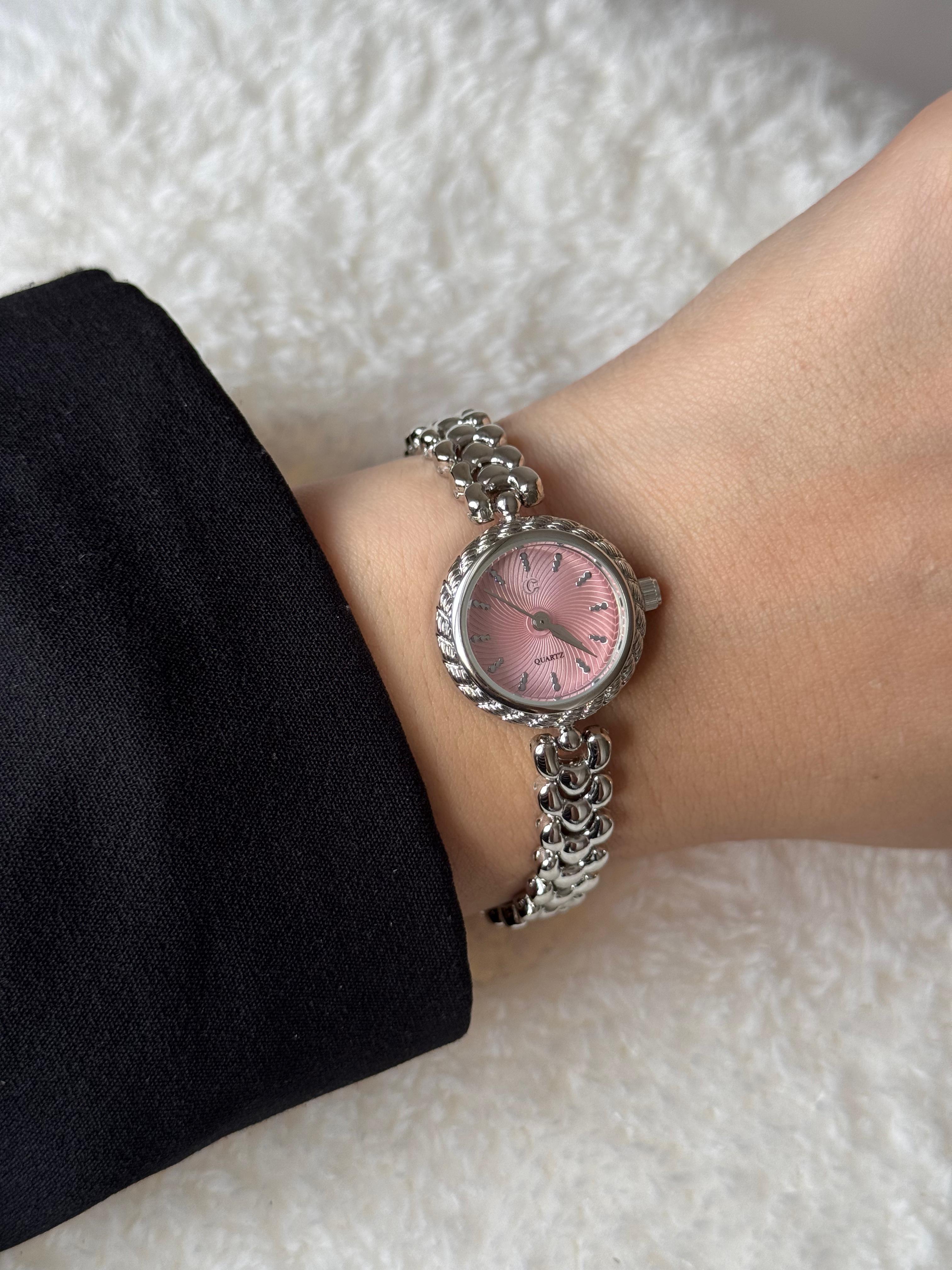 Silver Design Pink Dial Watch