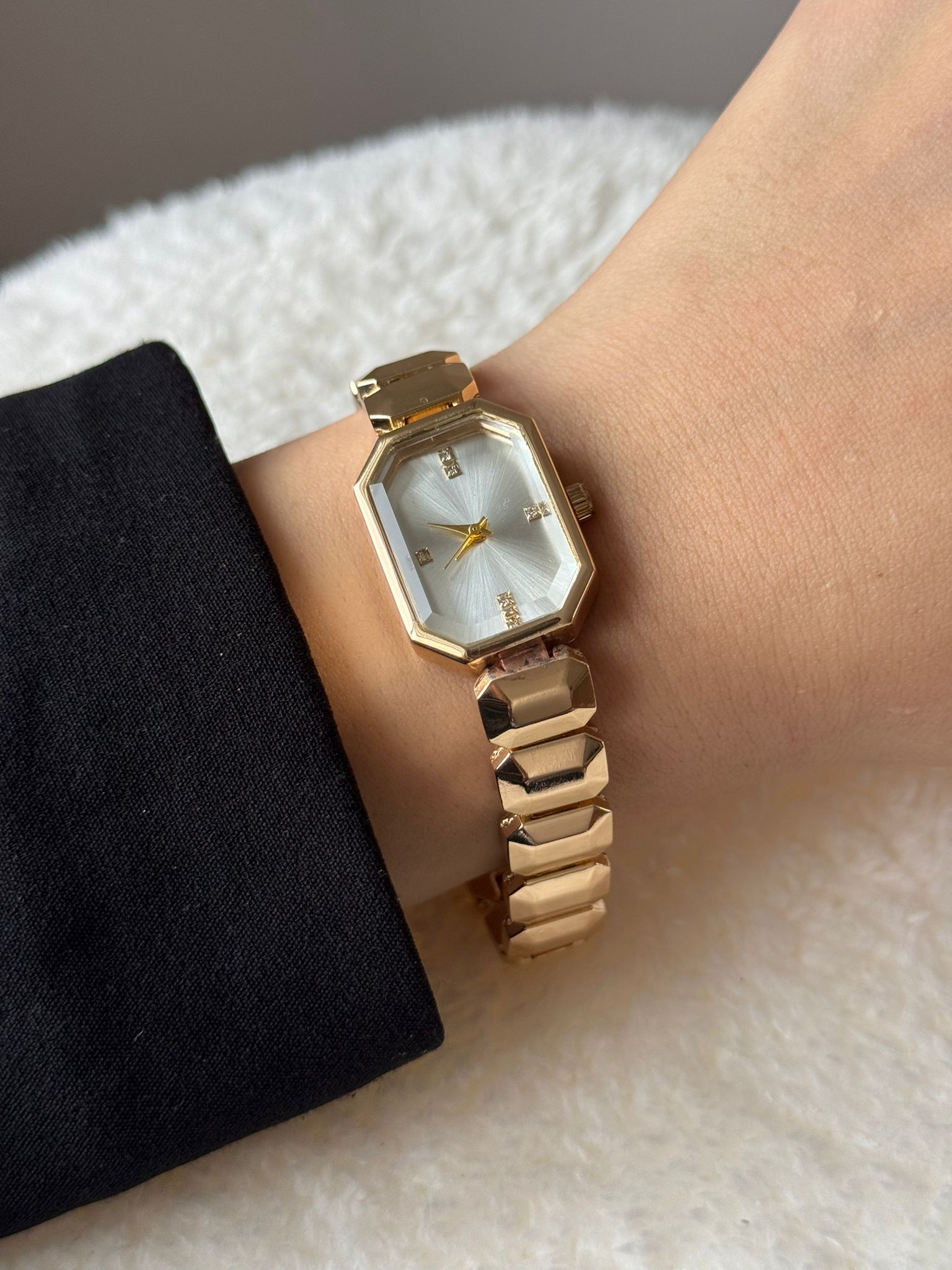 Gold Silver Dial Watch – Designer Case Stainless Steel Women’s Design