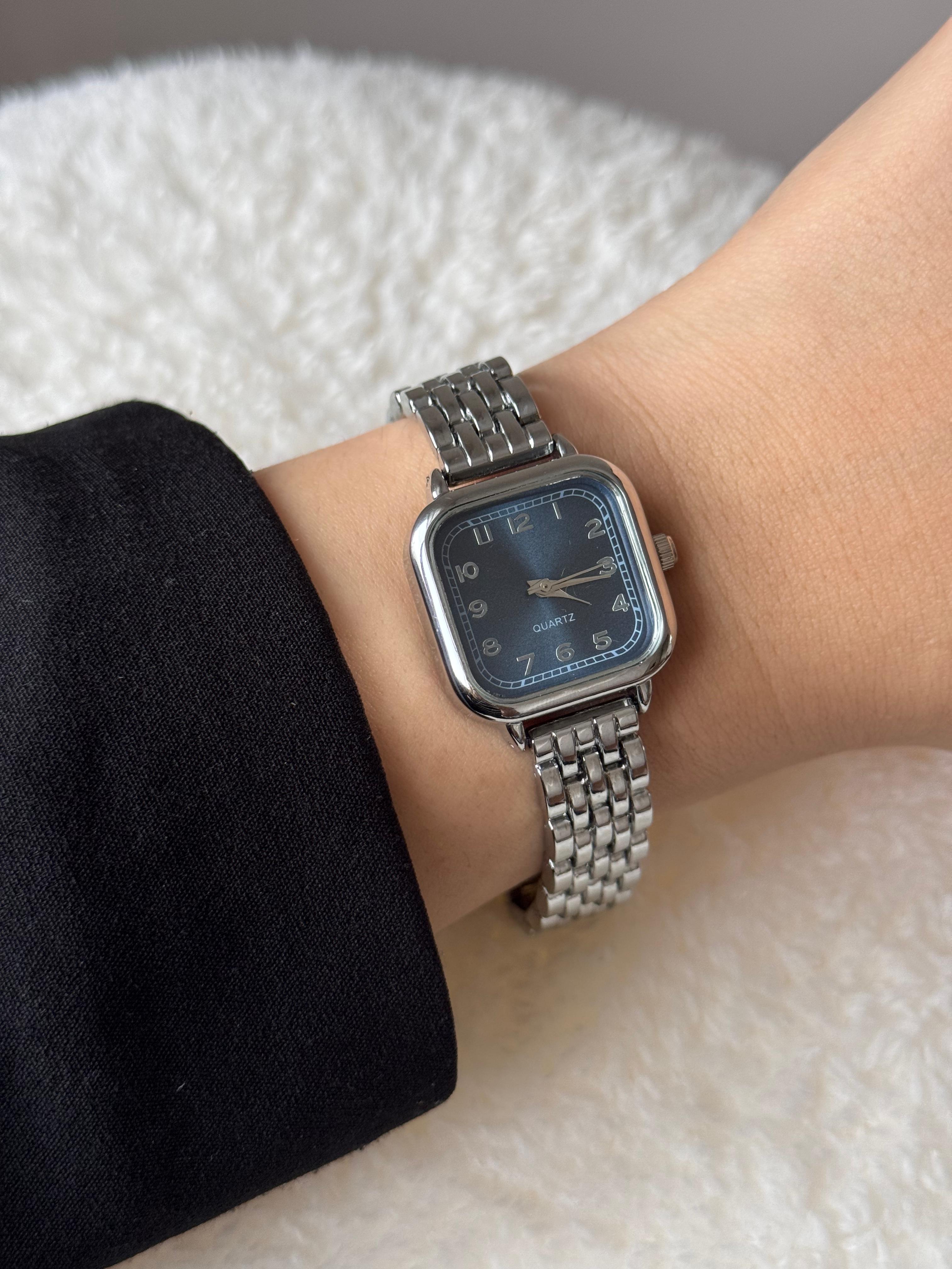 Silver Square Blue Dial Watch