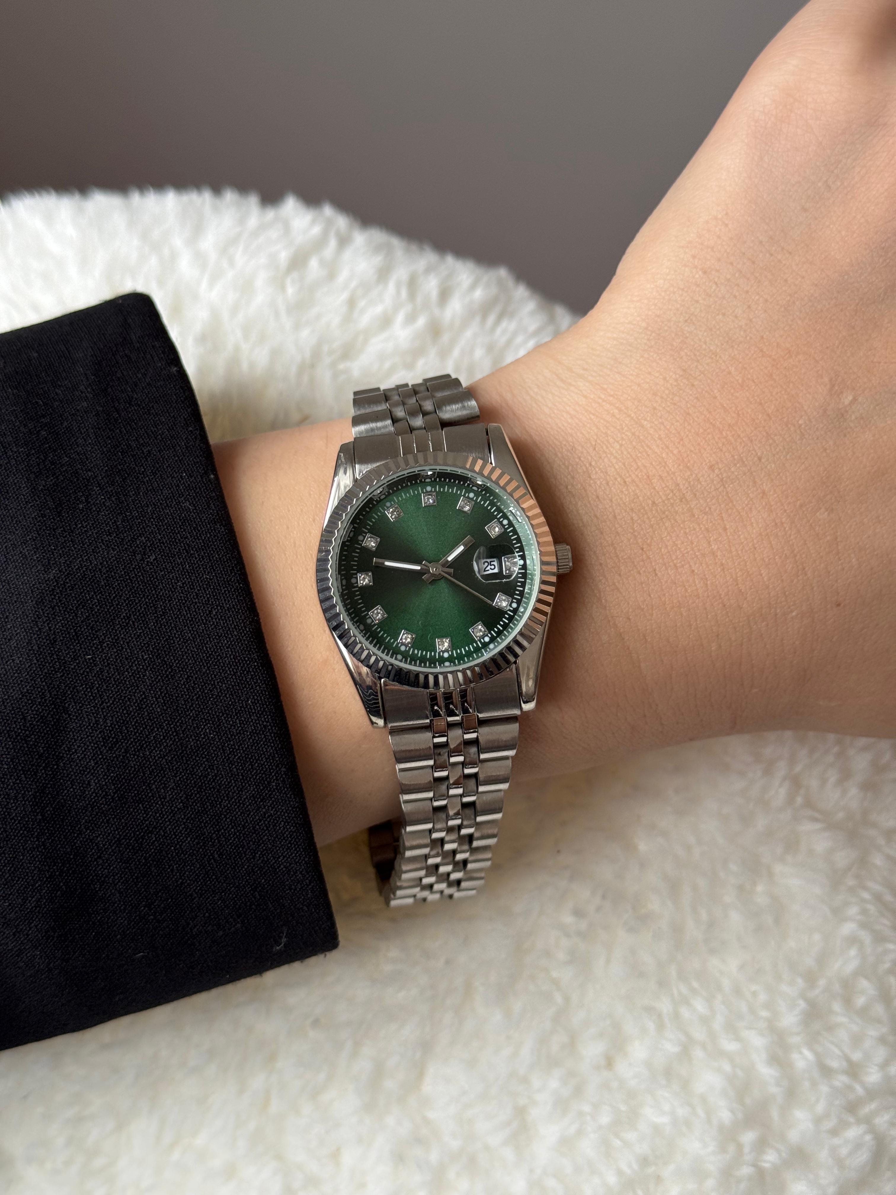 Silver Green Dial Watch