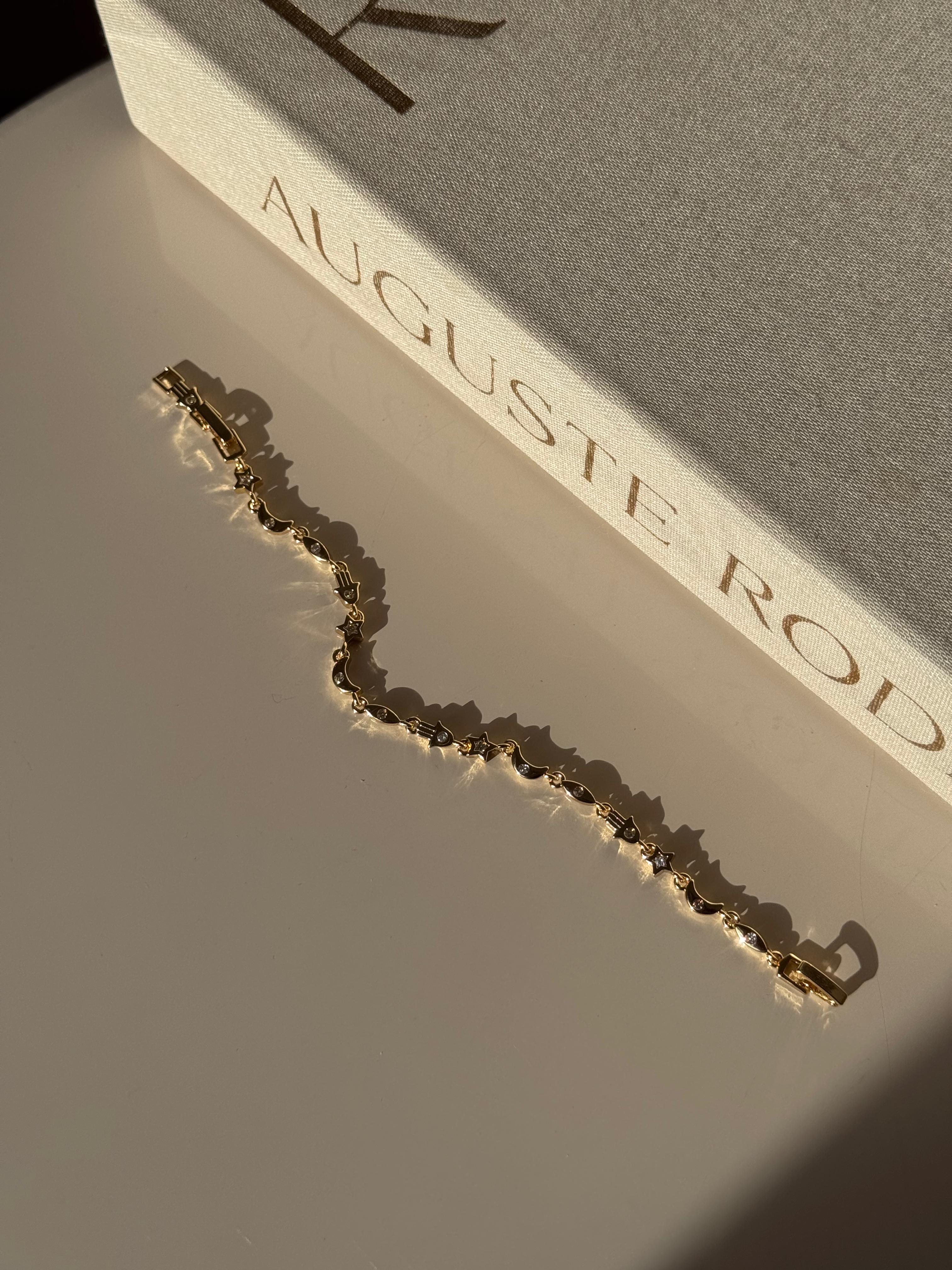 Altın Renk Ay ve Yıldız Motifli Taşlı Çelik Bileklik