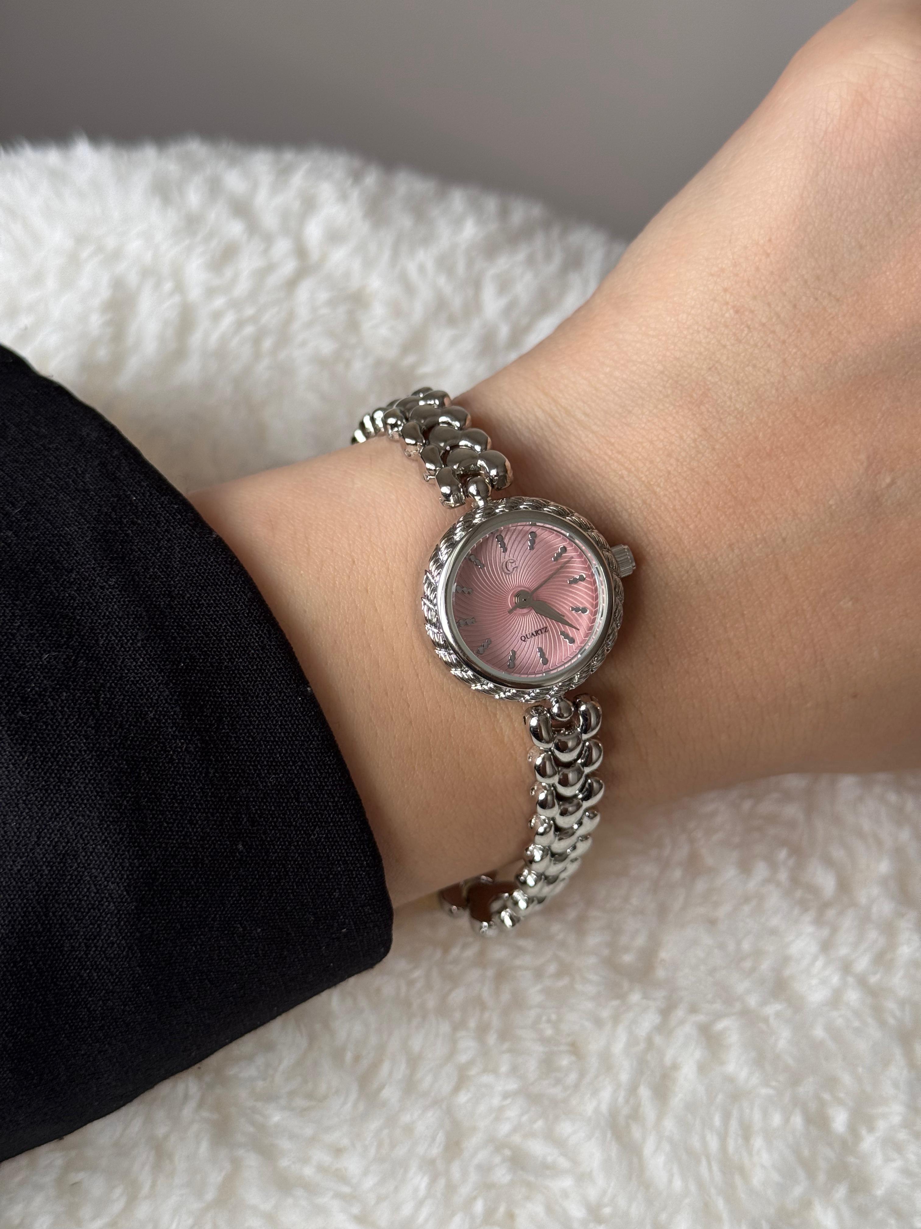 Silver Design Pink Dial Watch