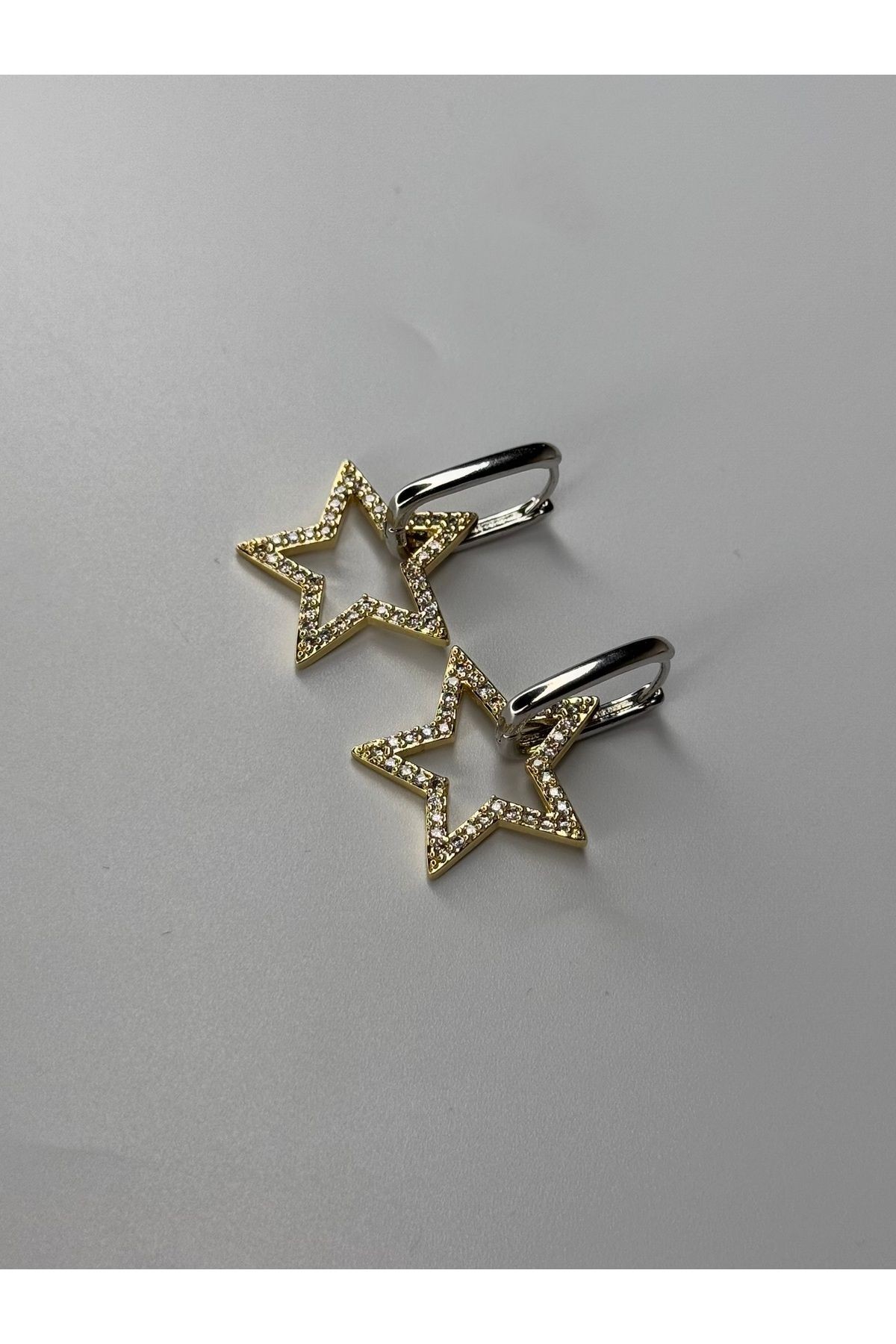 Gold Zirkon Taşlı Çelik Kadın Yıldız Küpe