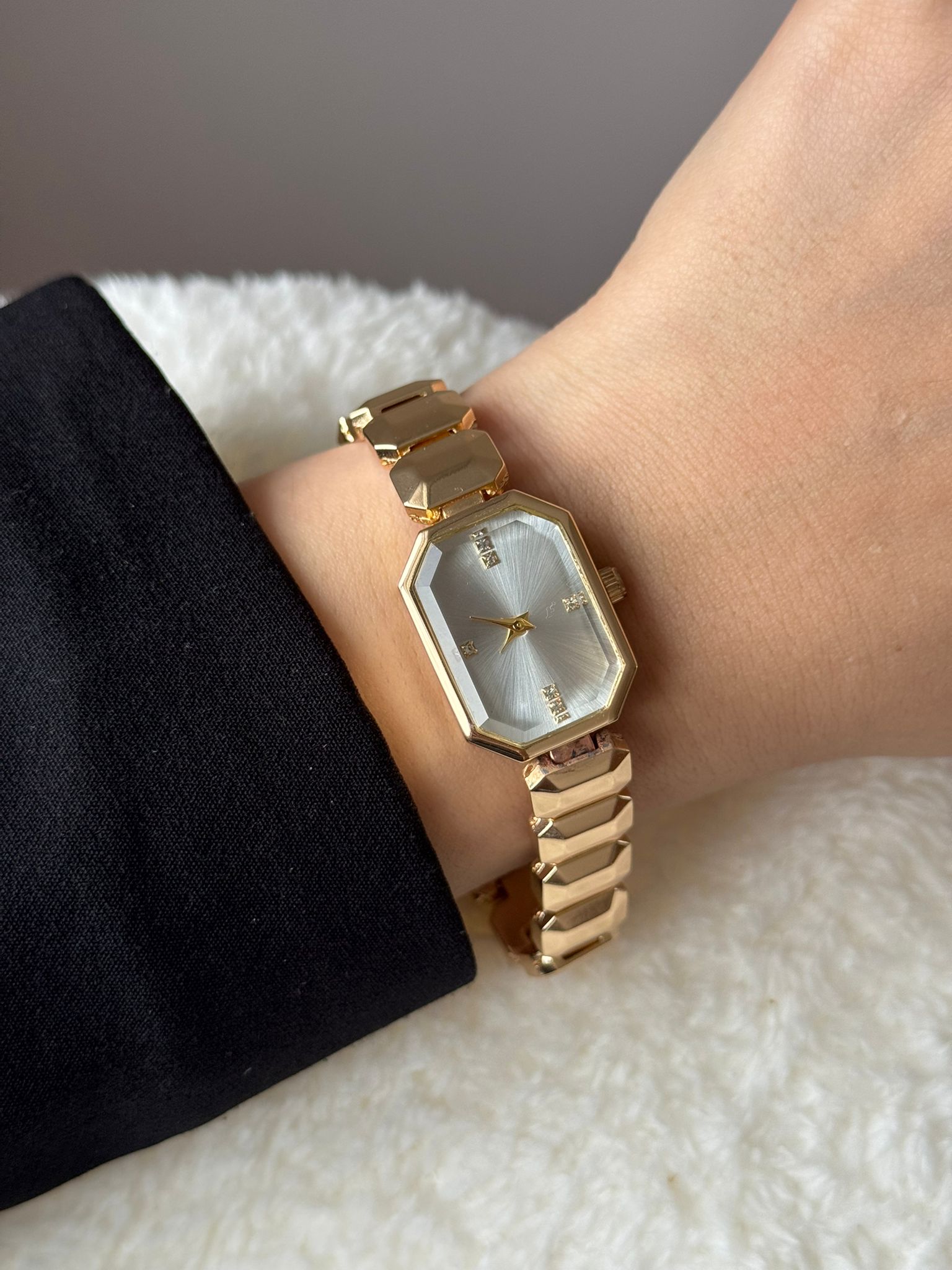 Gold Silver Dial Watch – Designer Case Stainless Steel Women’s Design