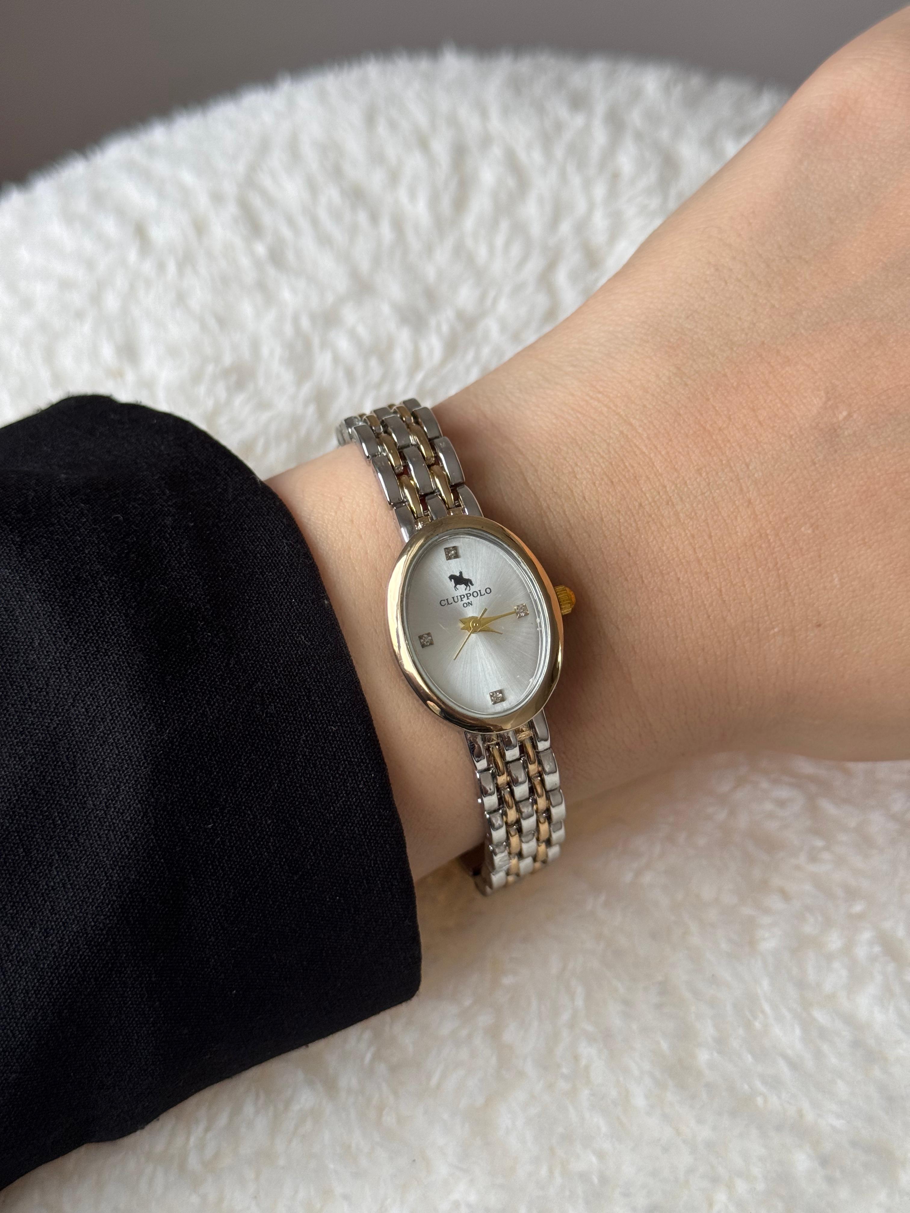 Rose Gold Oval White Dial Chain Bracelet Watch