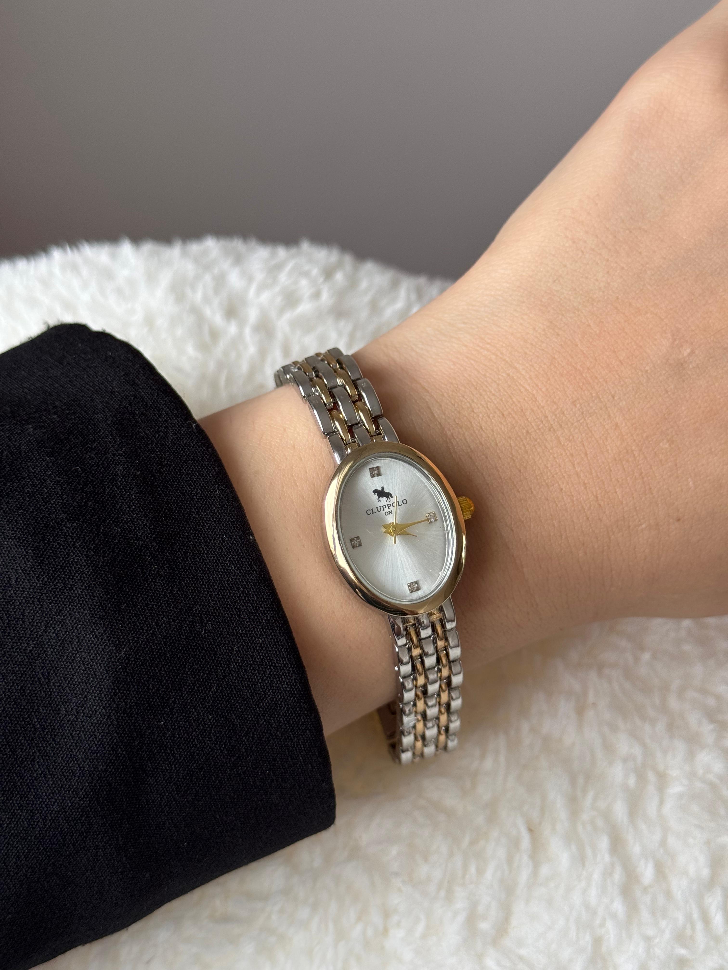 Rose Gold Oval White Dial Chain Bracelet Watch