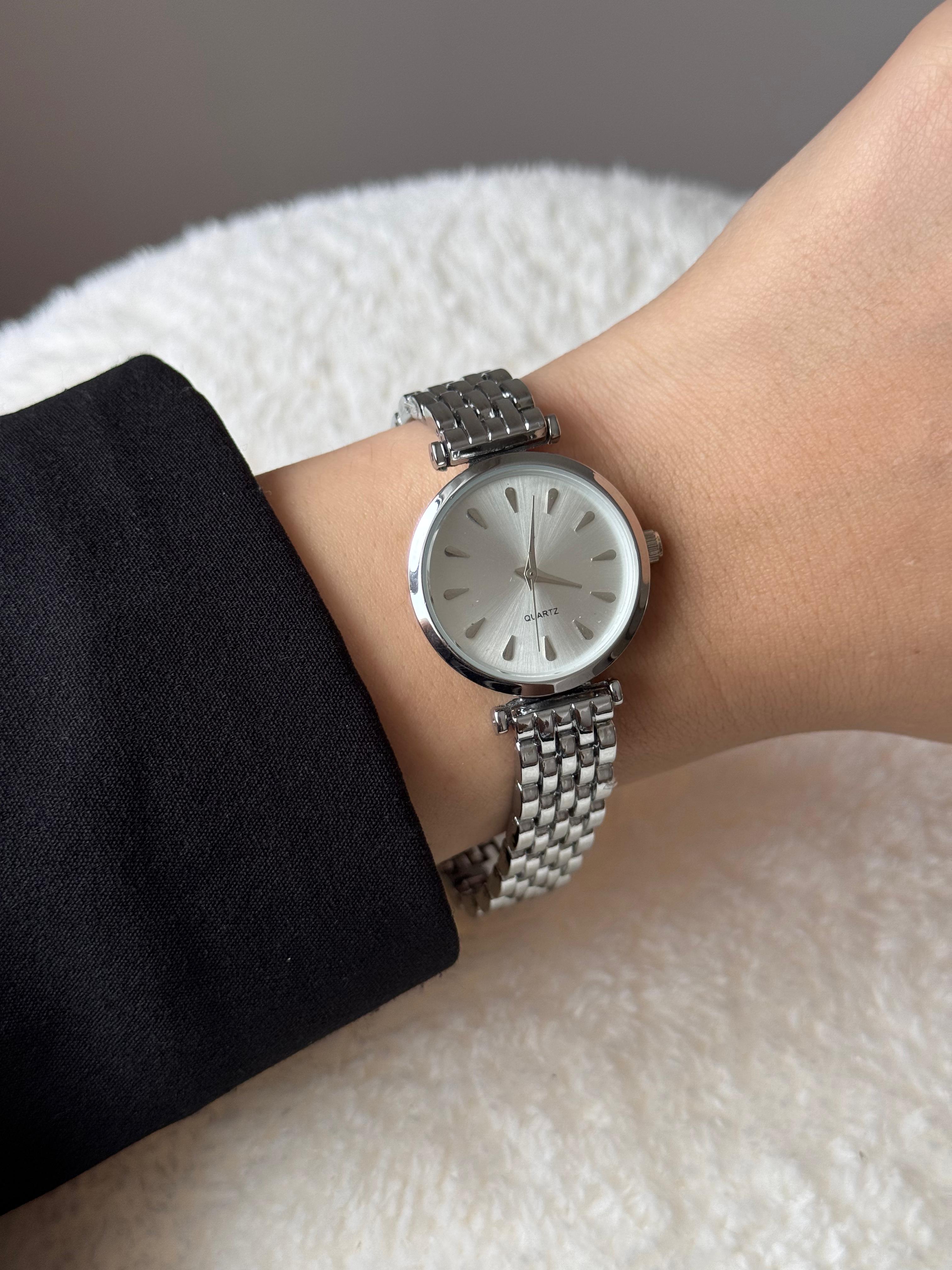Silver Minimal Square Dial Watch