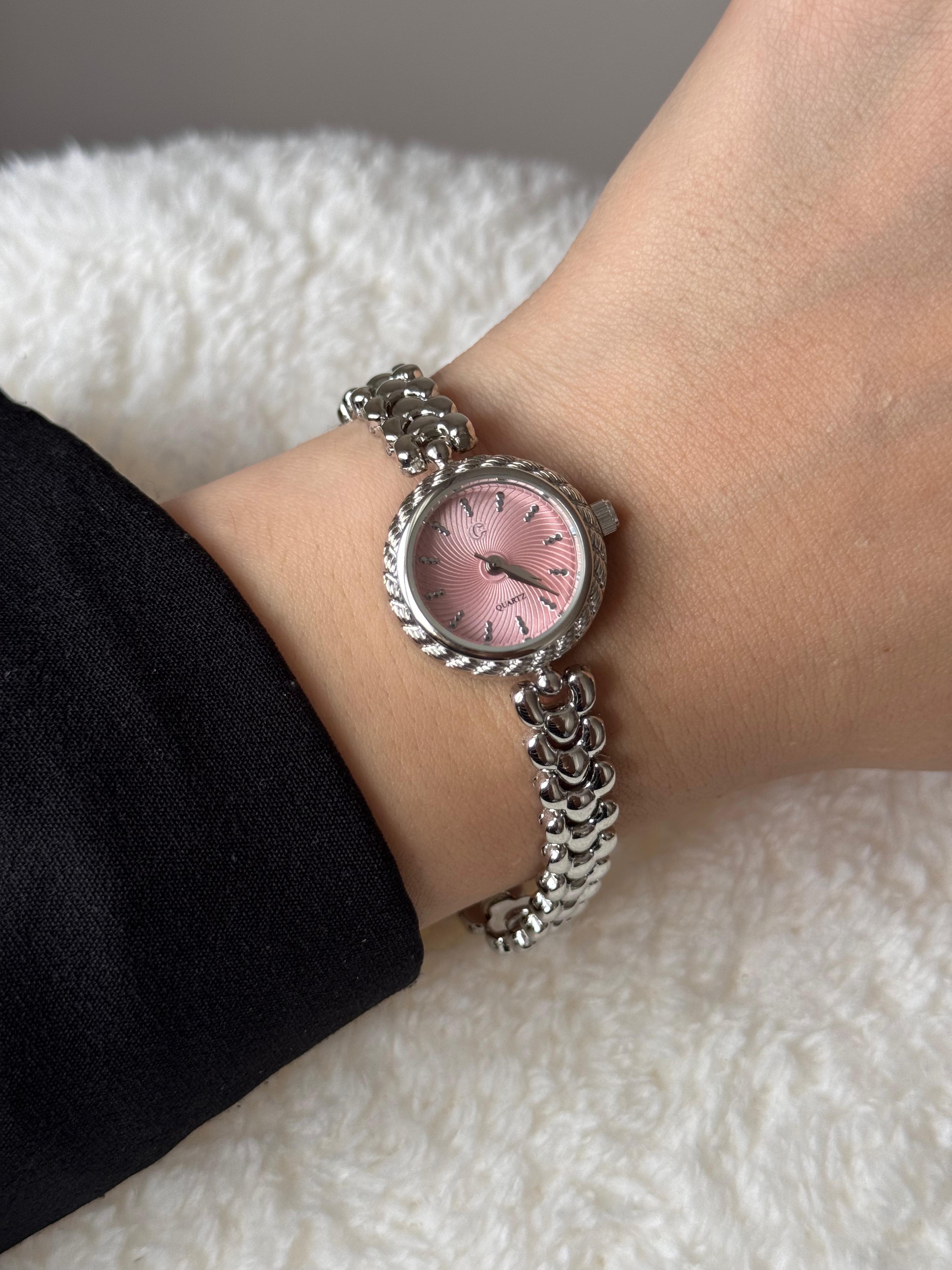 Silver Design Pink Dial Watch