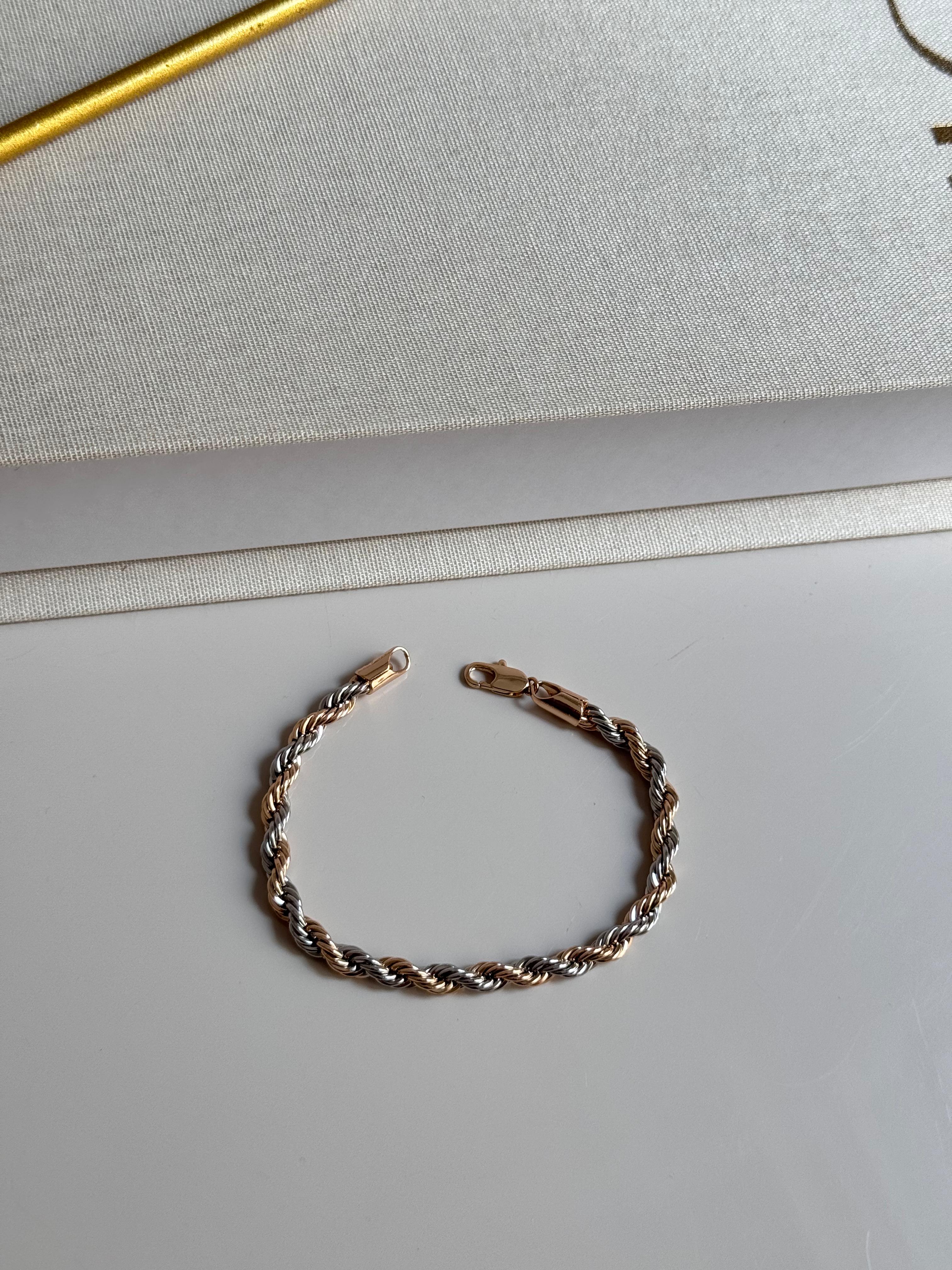Çift Renk Burgulu Zincir Altın ve Gümüş Renk Unisex Çelik Bileklik
