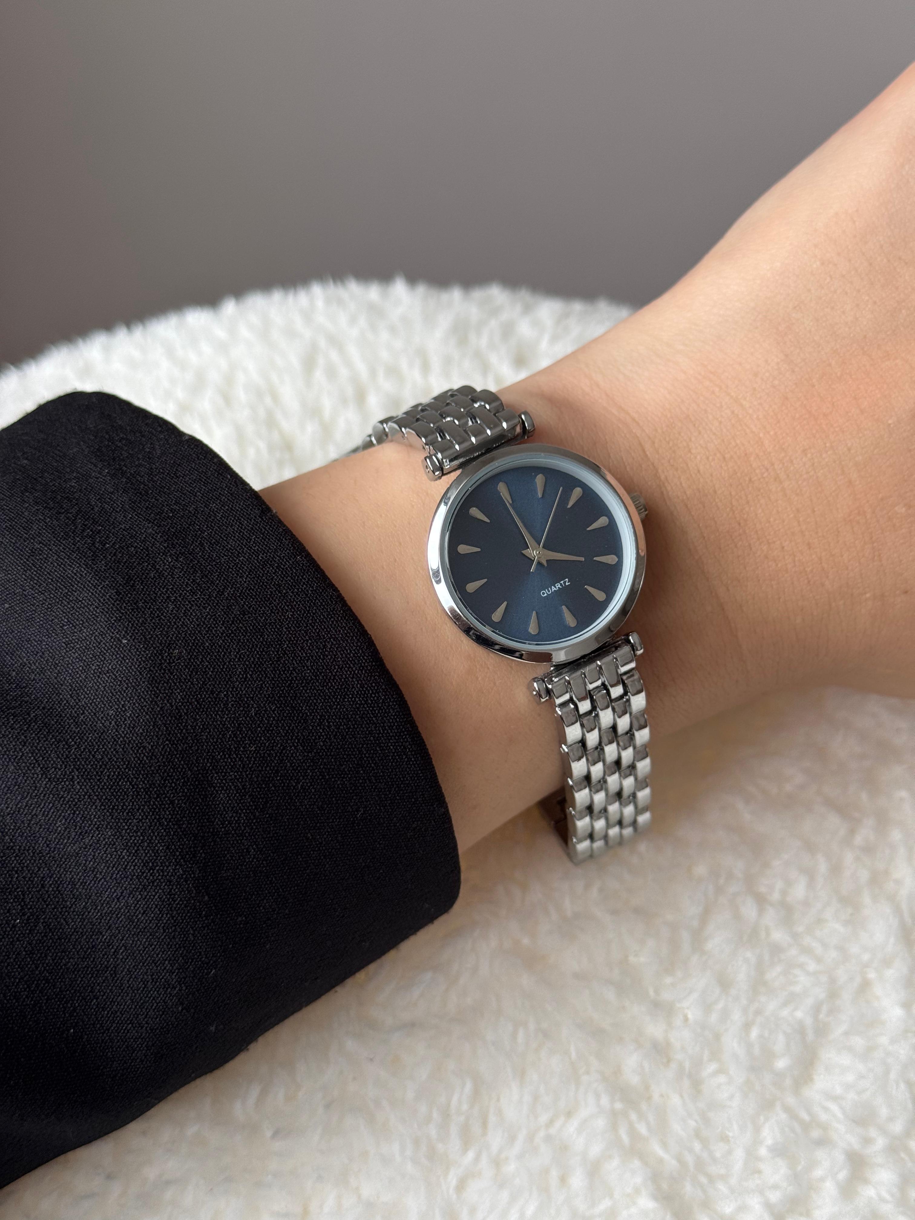 Silver Design Blue Dial Watch