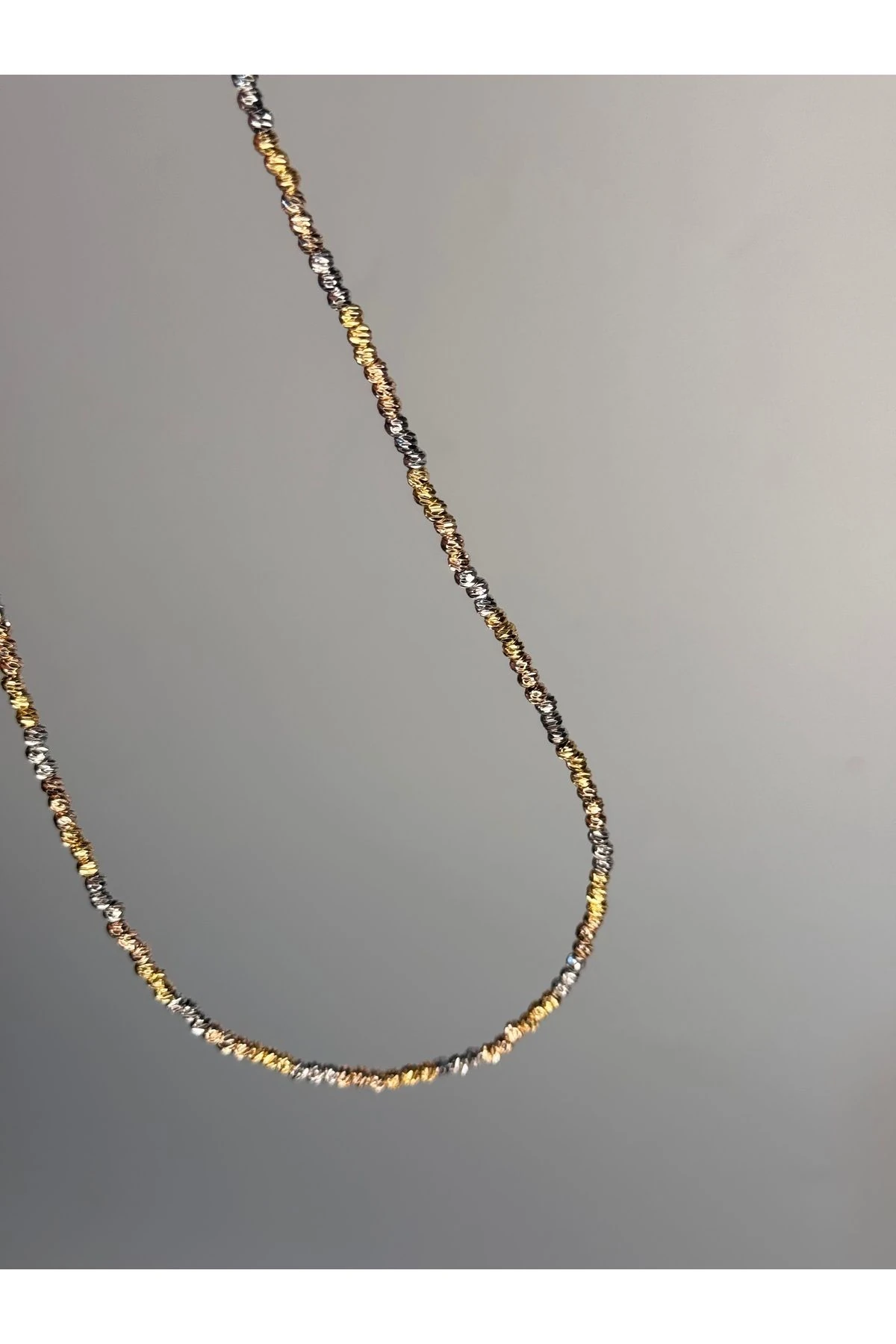 Üç Renk Spiral Dokulu Kadın Çelik Kolye – Altın, Gümüş ve Rose