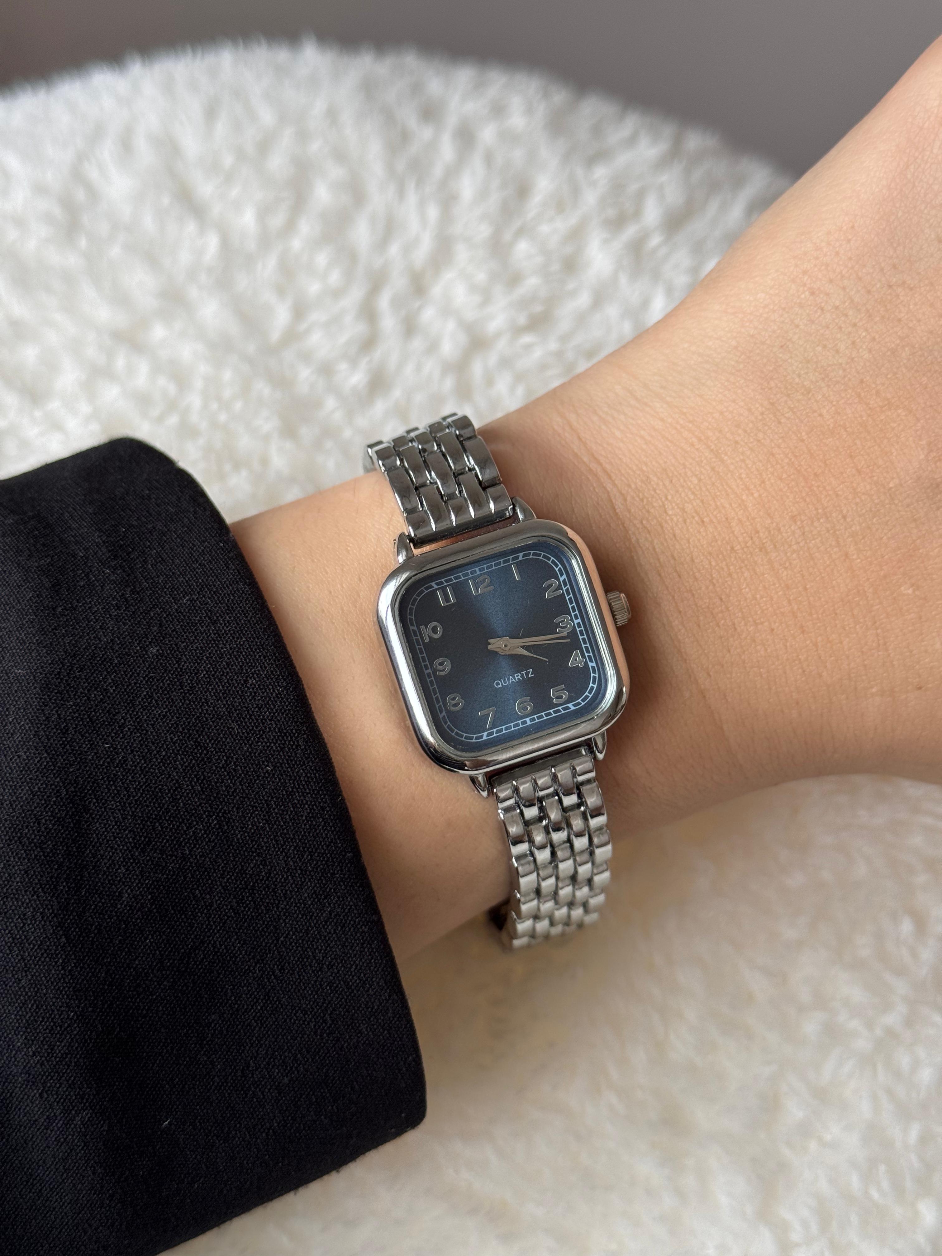 Silver Square Blue Dial Watch