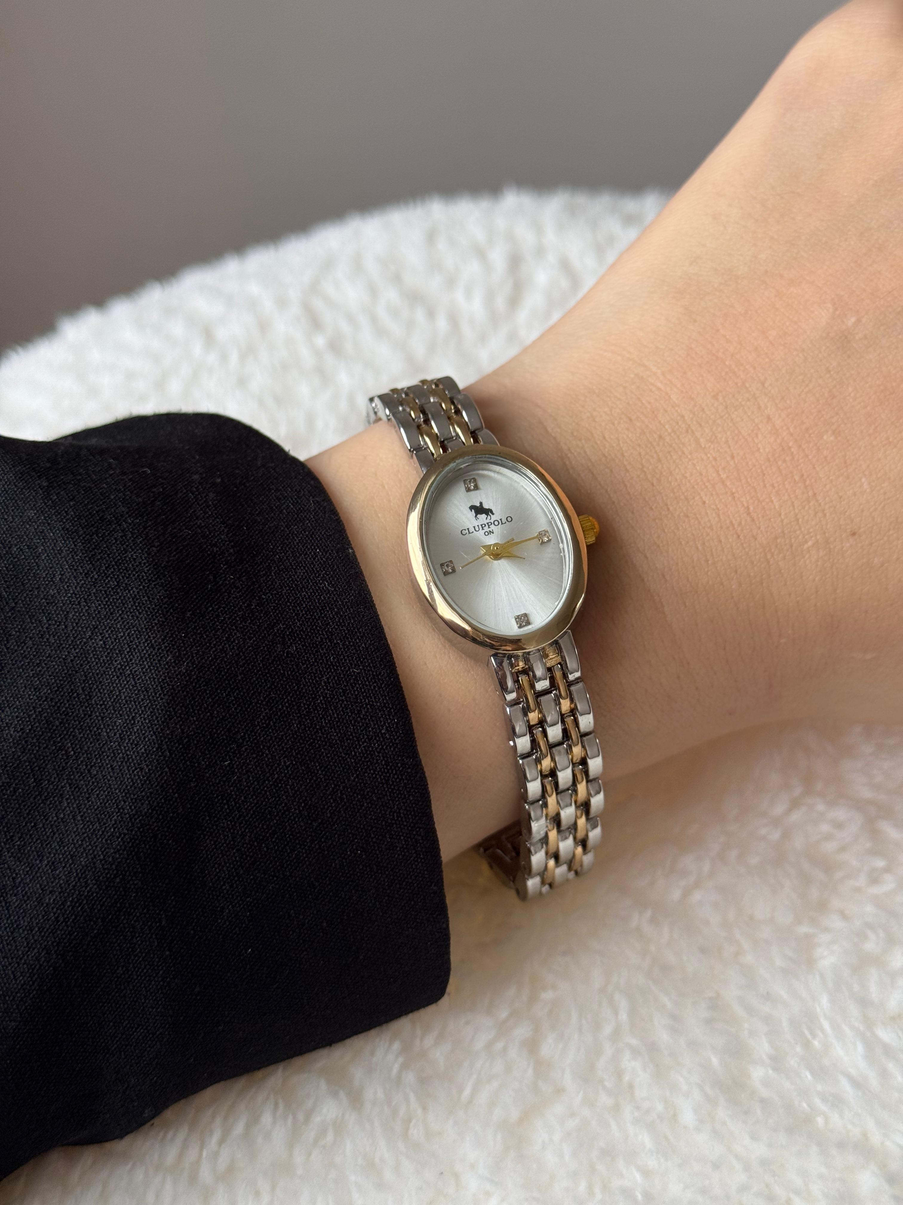 Rose Gold Oval White Dial Chain Bracelet Watch