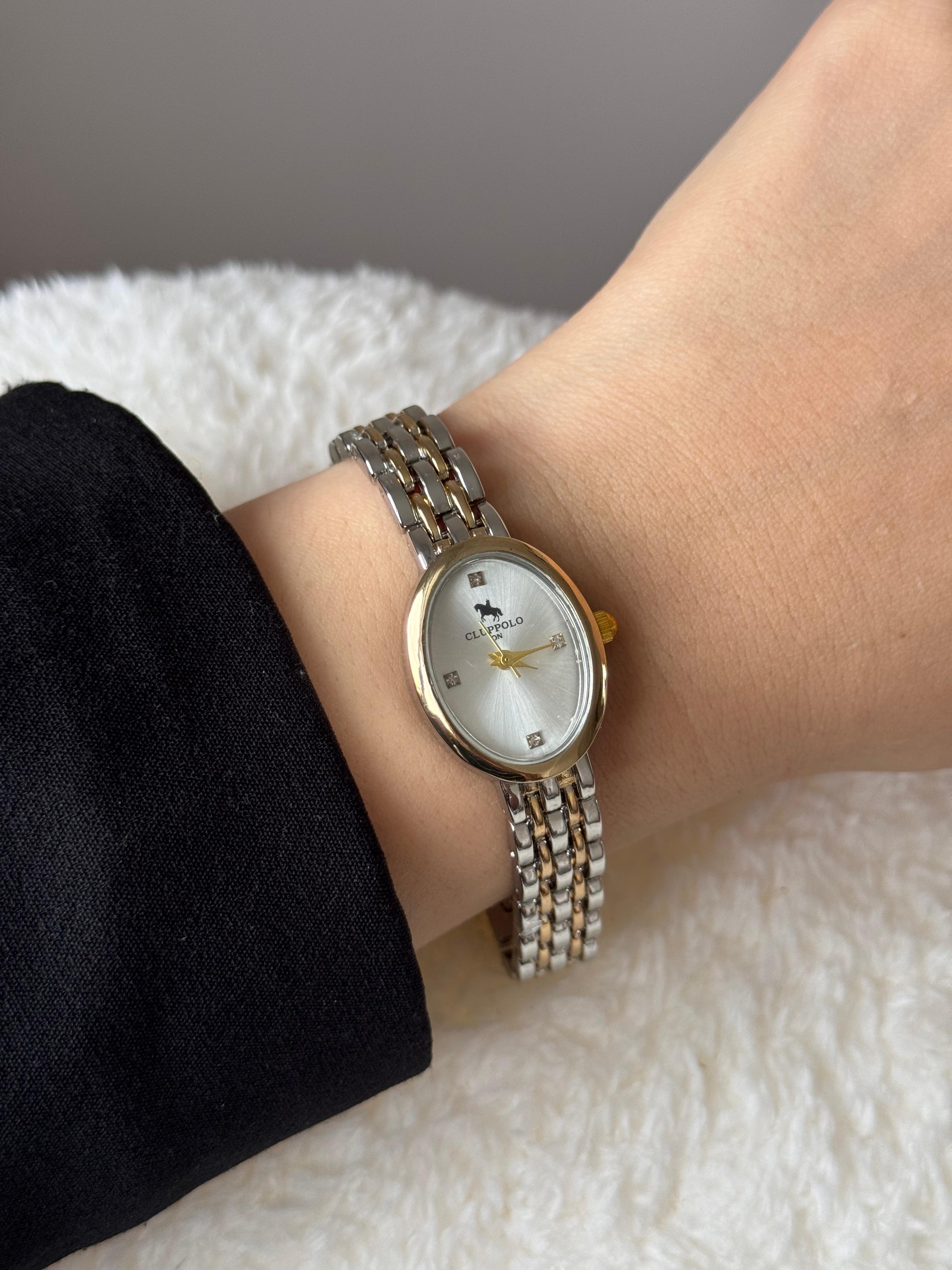 Rose Gold Oval White Dial Chain Bracelet Watch