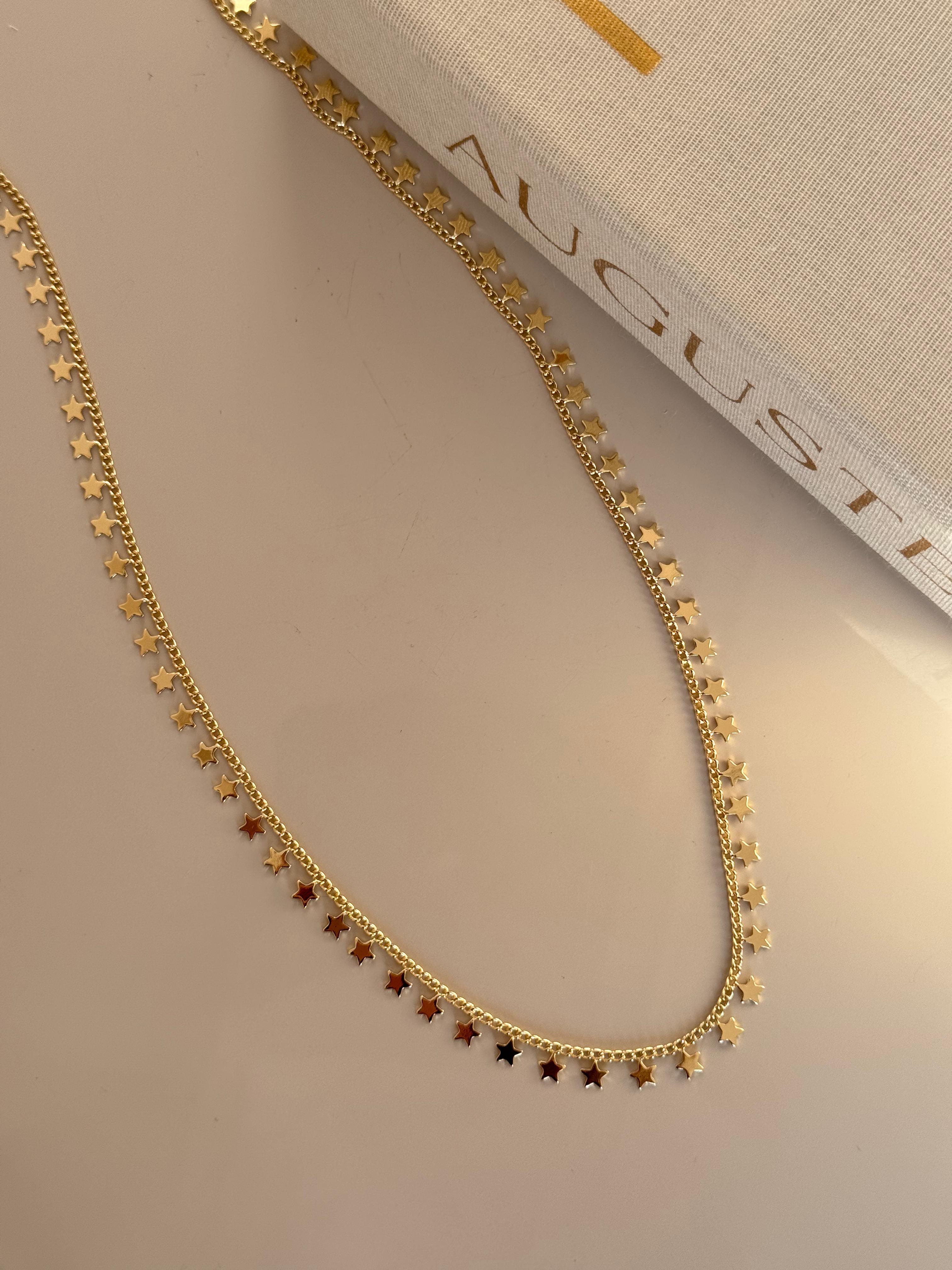 Altın Renk Yıldız Detaylı Çelik Kadın Kolye