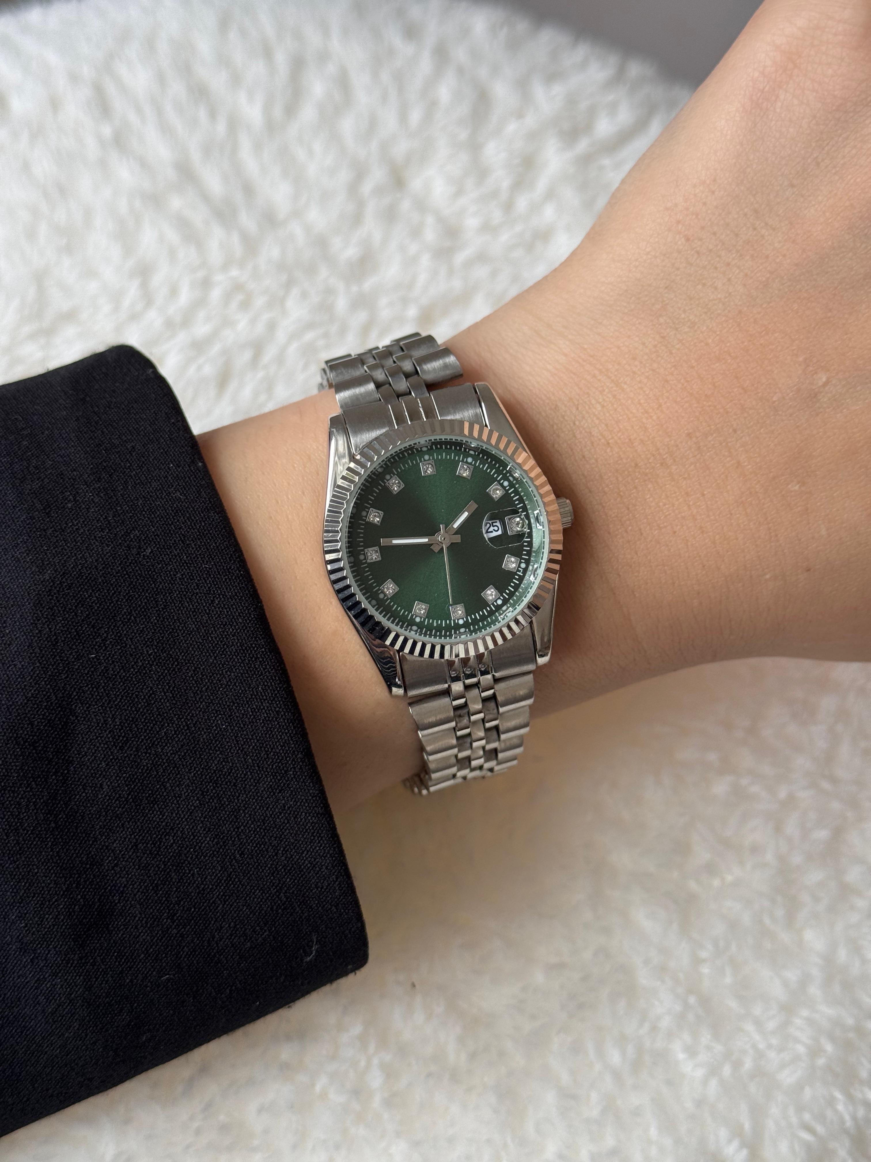 Silver Green Dial Watch