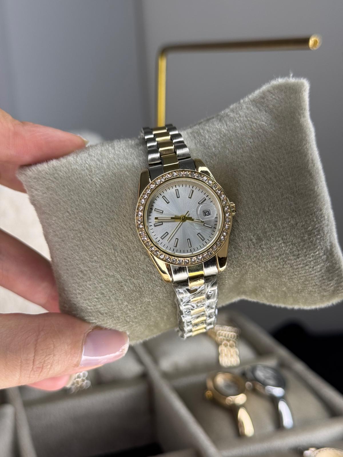 Roleta Lux Watch Gold Silver Stainless Steel Womens Watch