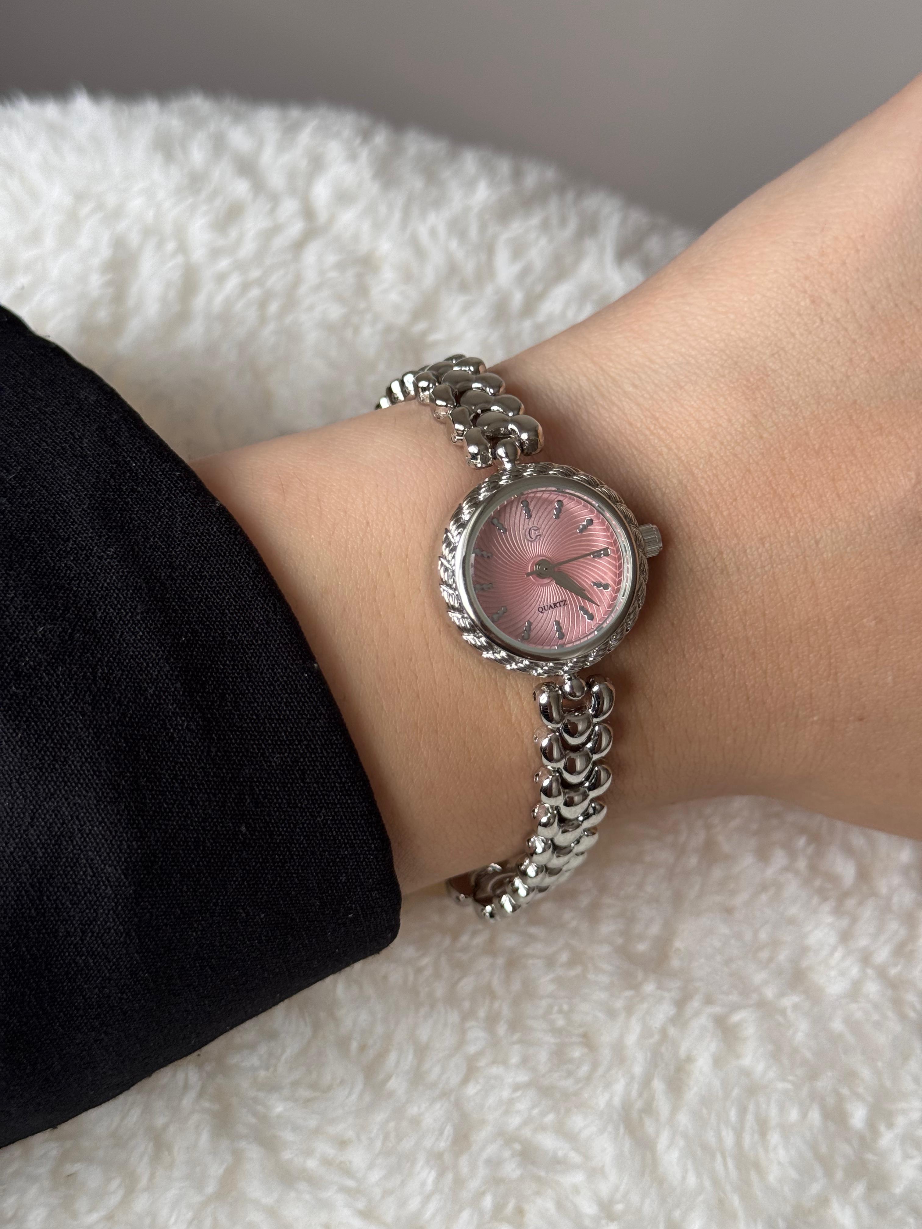Silver Design Pink Dial Watch