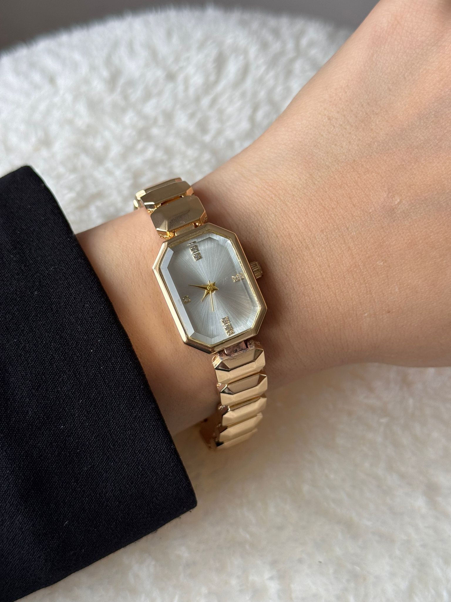 Gold Silver Dial Watch – Designer Case Stainless Steel Women’s Design