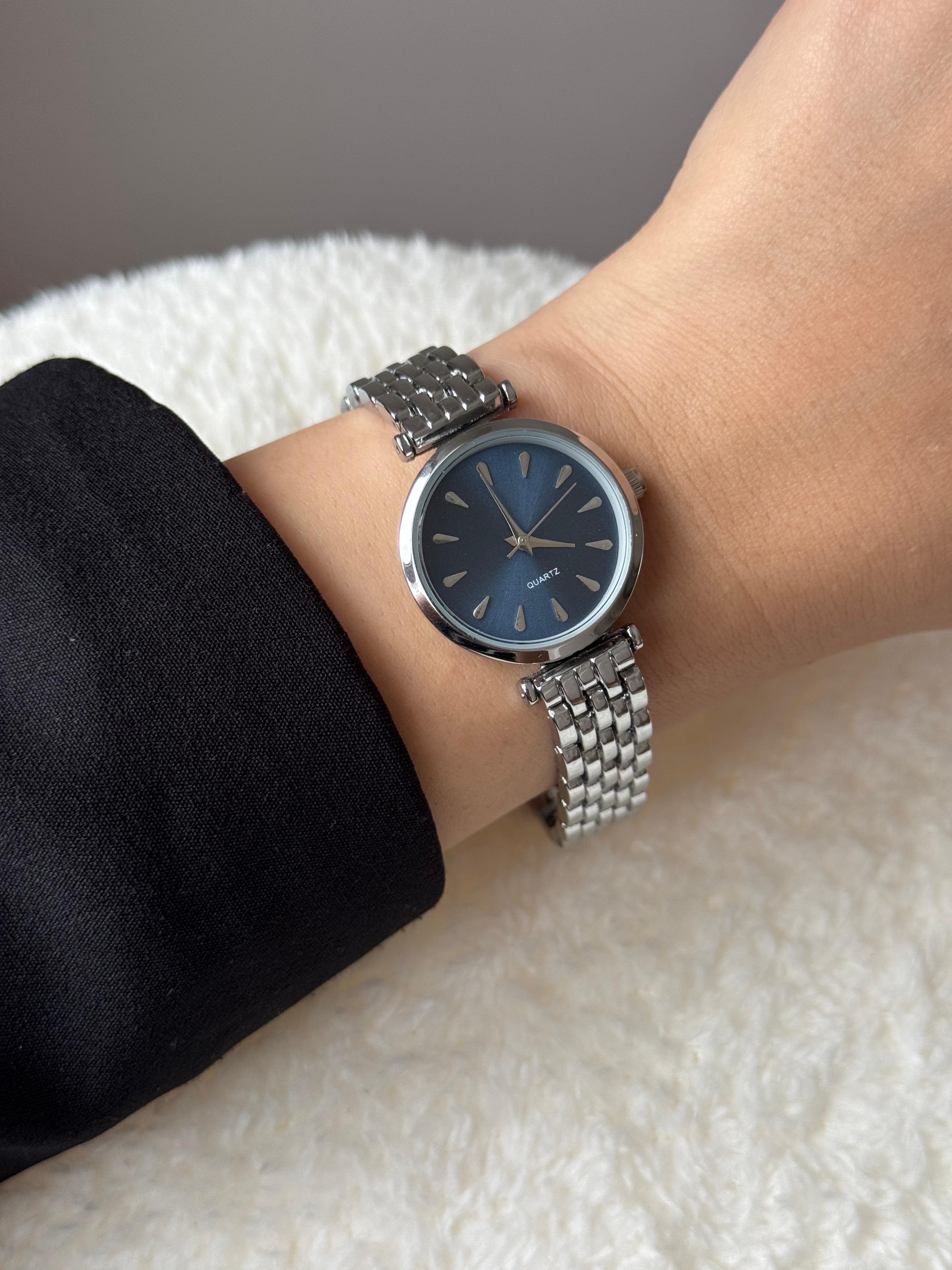 Silver Design Blue Dial Watch