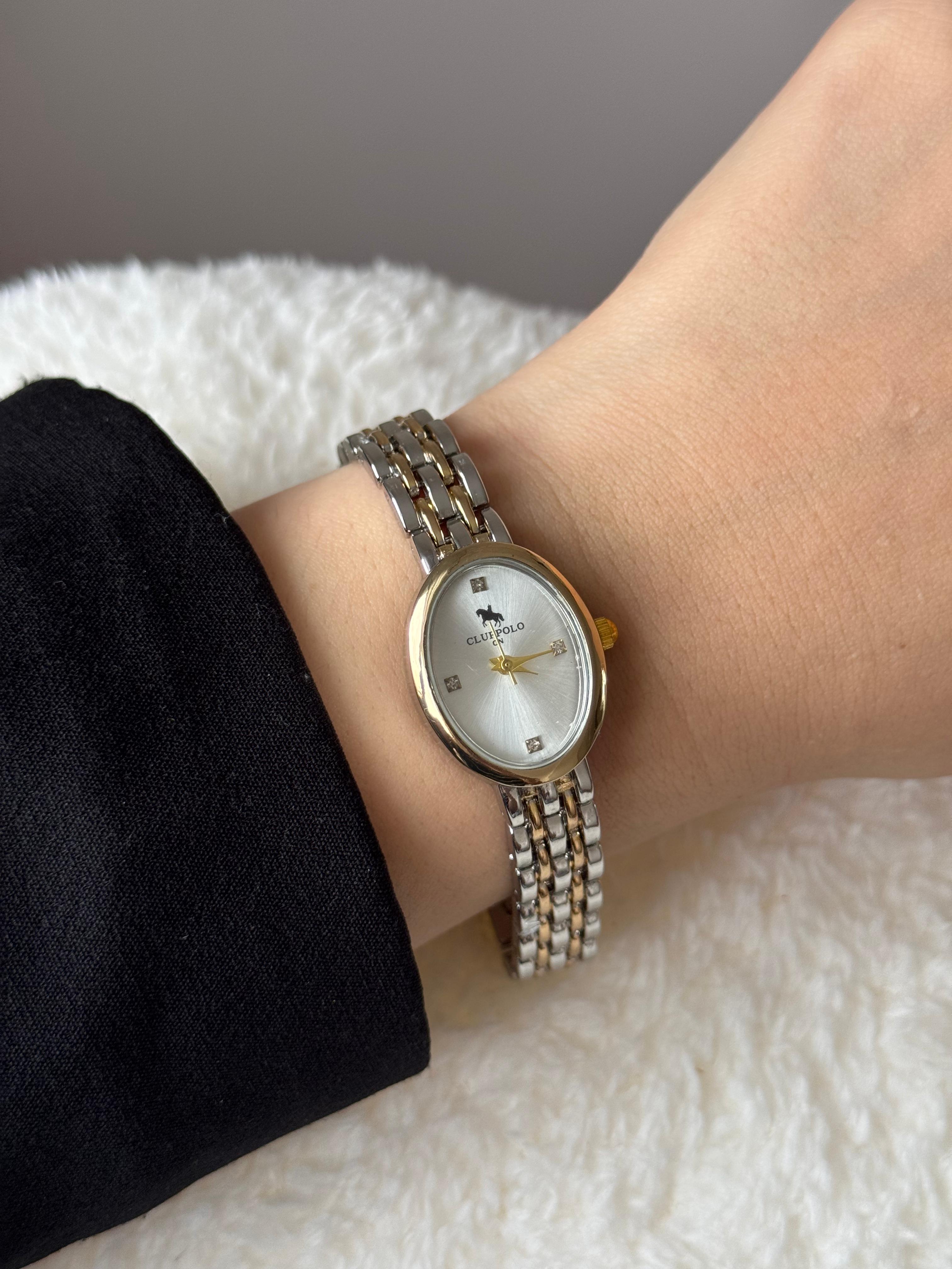 Rose Gold Oval White Dial Chain Bracelet Watch