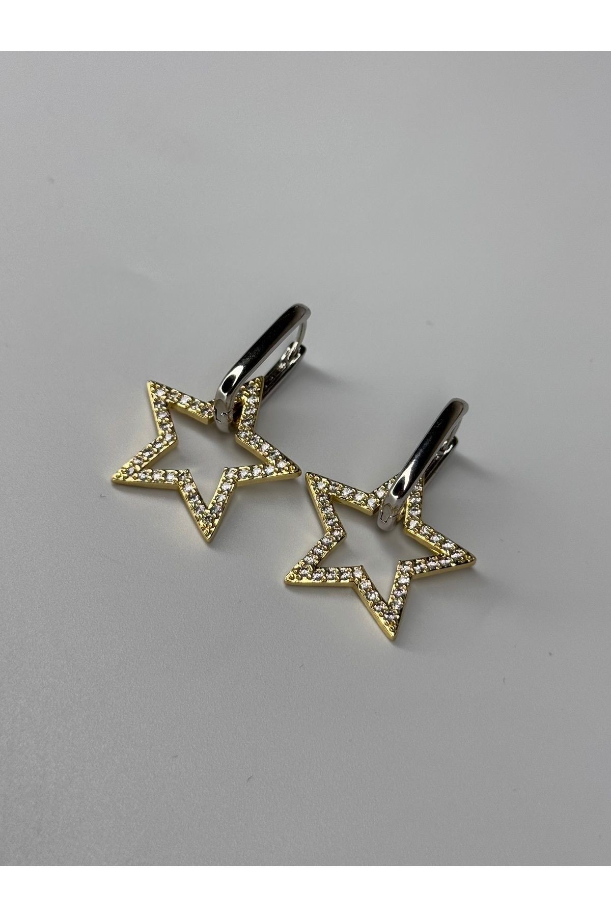 Gold Zirkon Taşlı Çelik Kadın Yıldız Küpe
