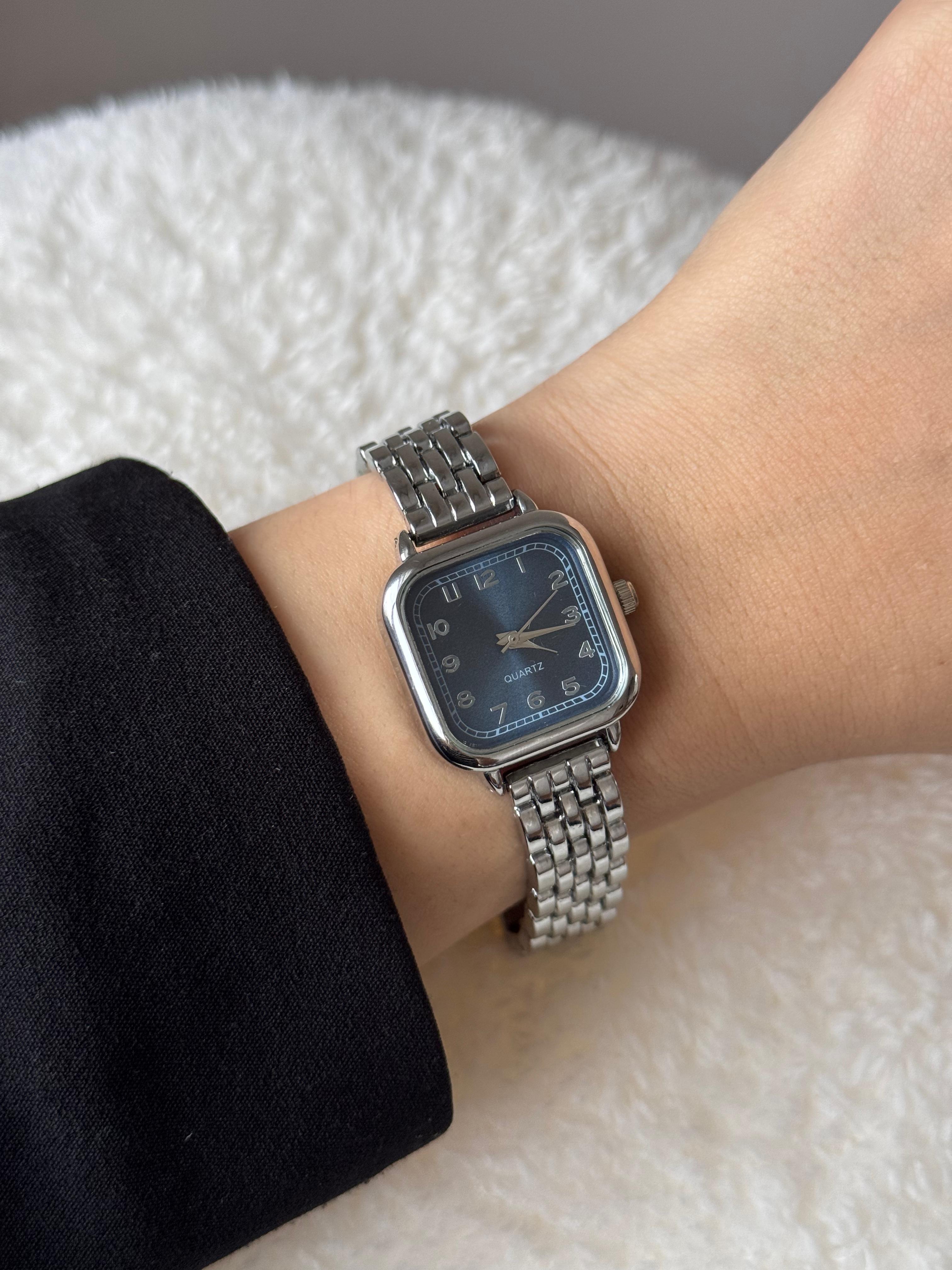 Silver Square Blue Dial Watch