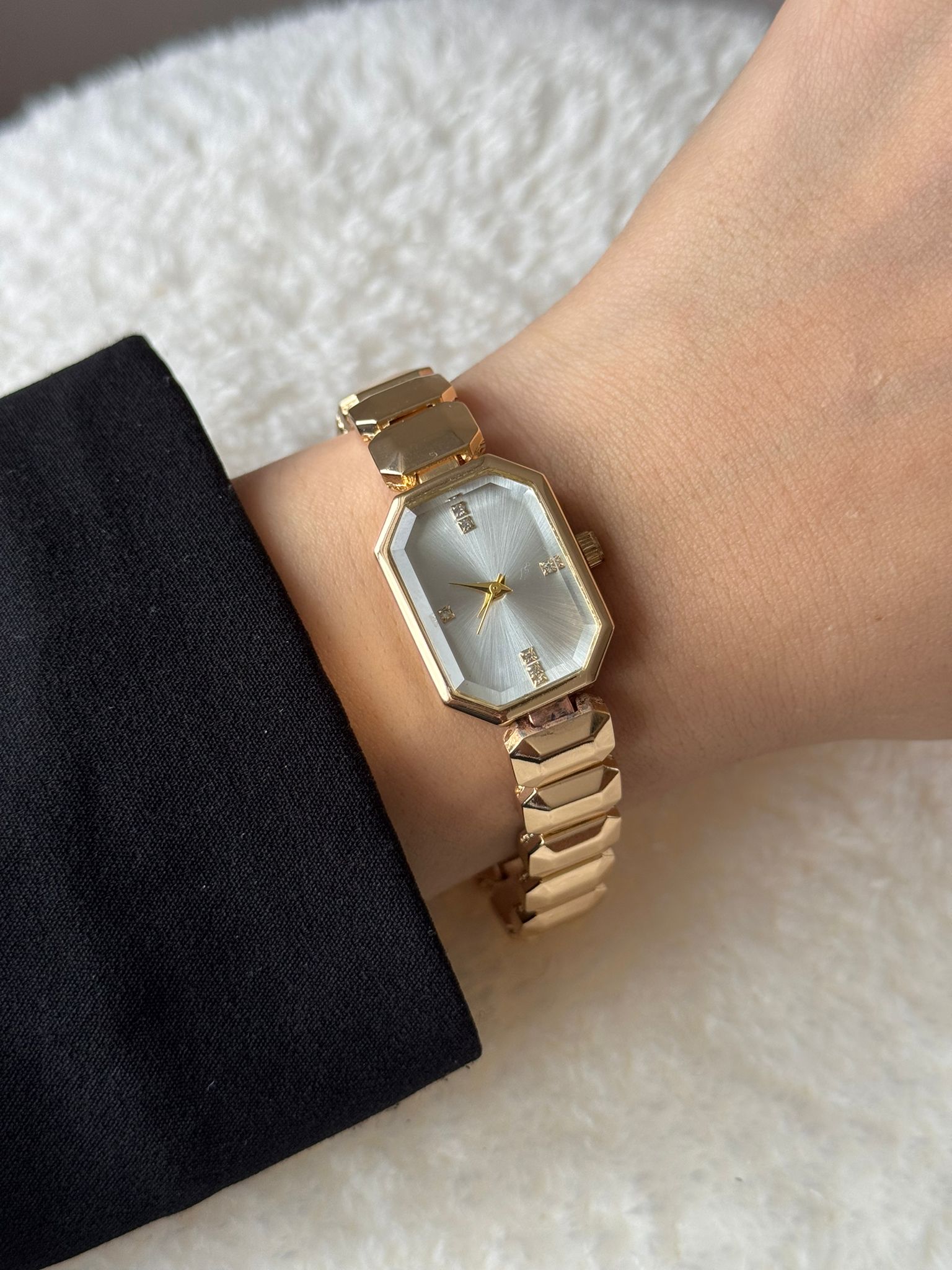 Gold Silver Dial Watch – Designer Case Stainless Steel Women’s Design