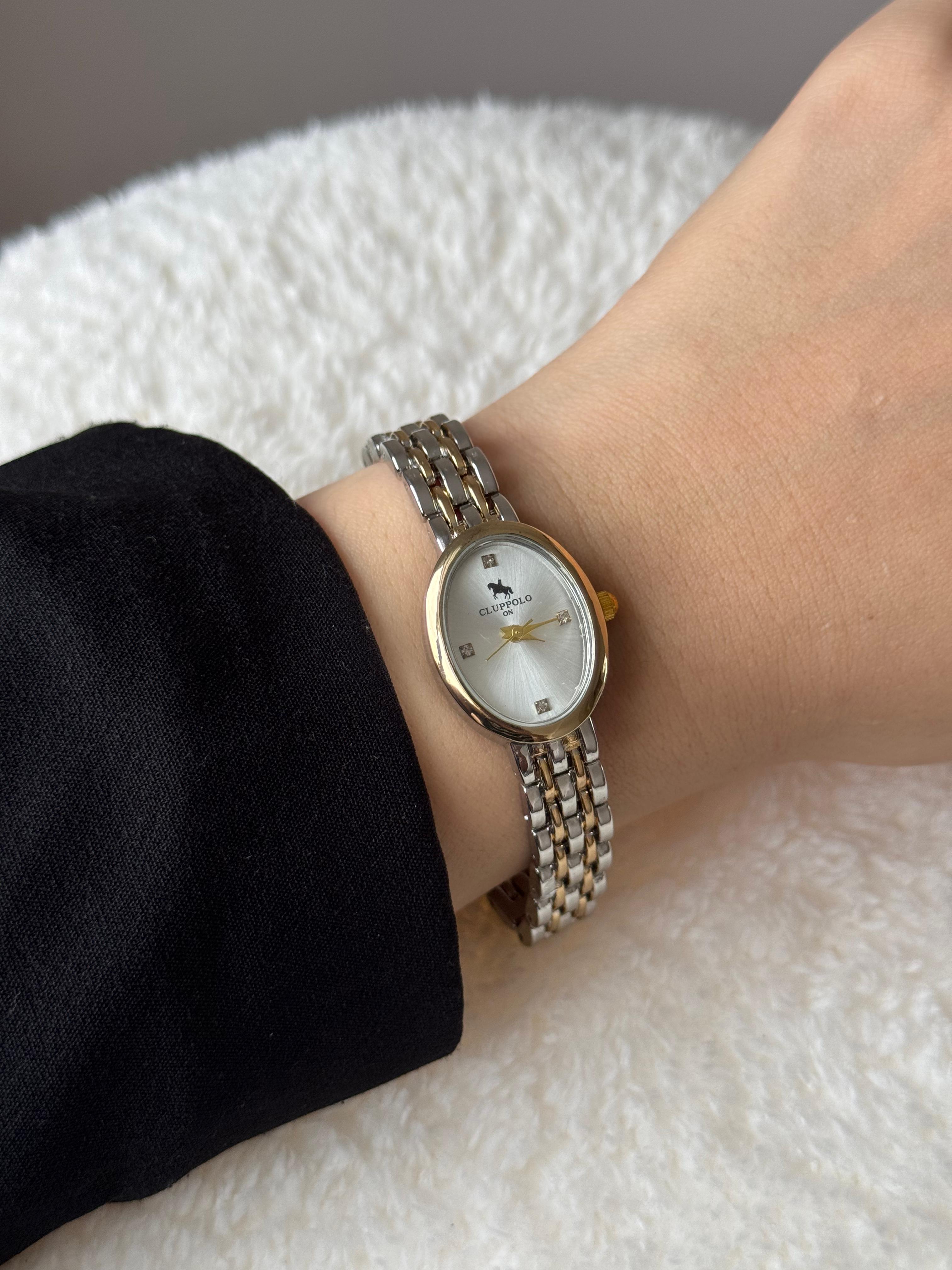 Rose Gold Oval White Dial Chain Bracelet Watch