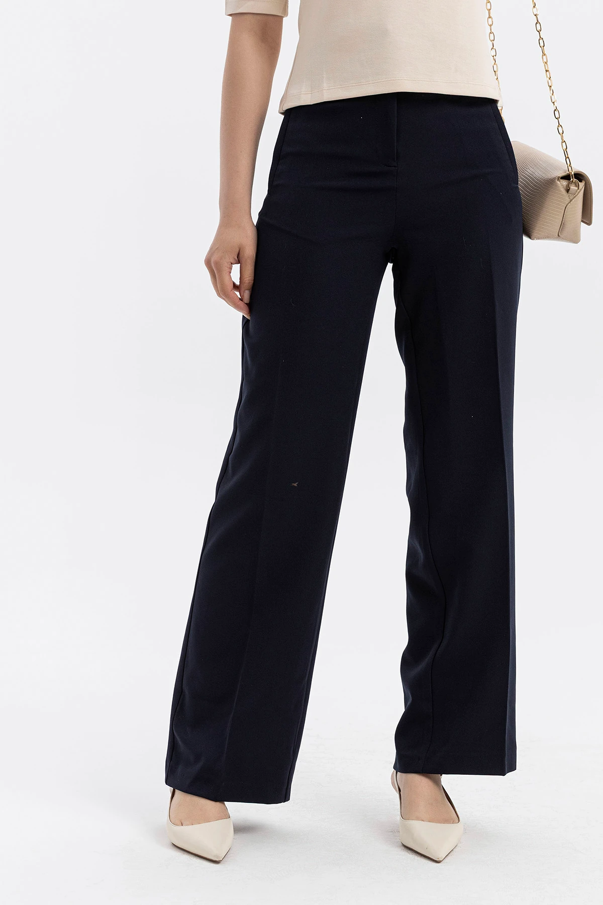 Yüksel Bel Geniş Paça Palazzo Pantolon - LACİVERT